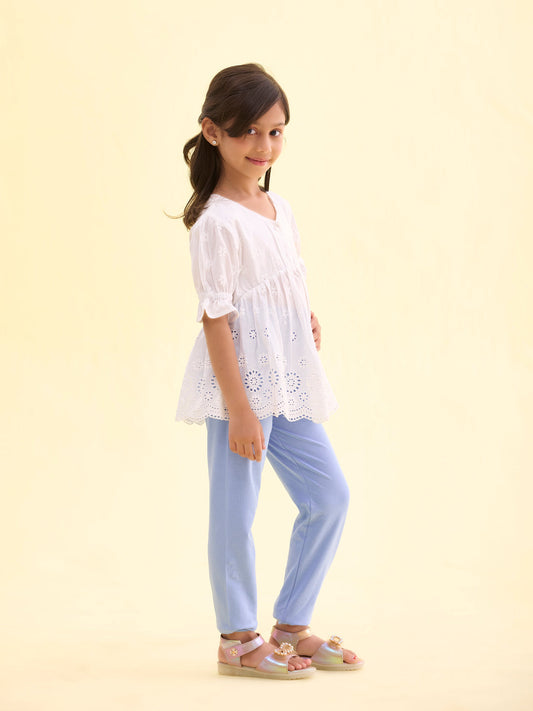 Baby Blue Cotton Stretch  Ankle Length Leggings