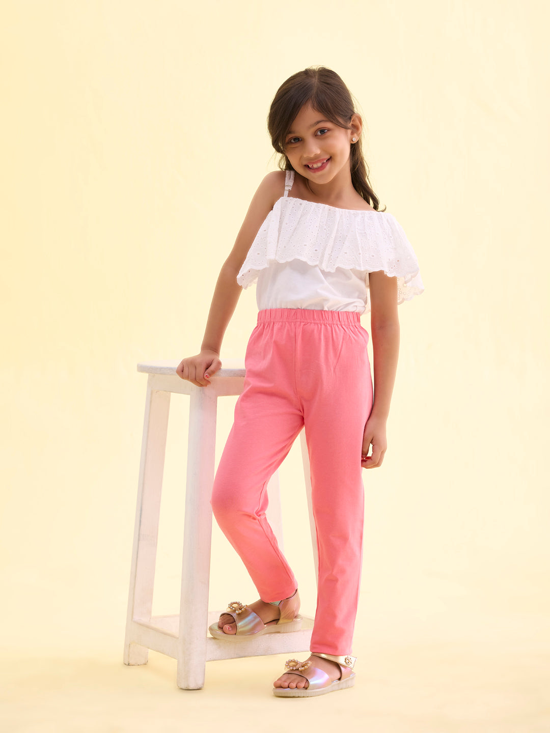 Light Pink Cotton Stretch  Ankle Length Leggings