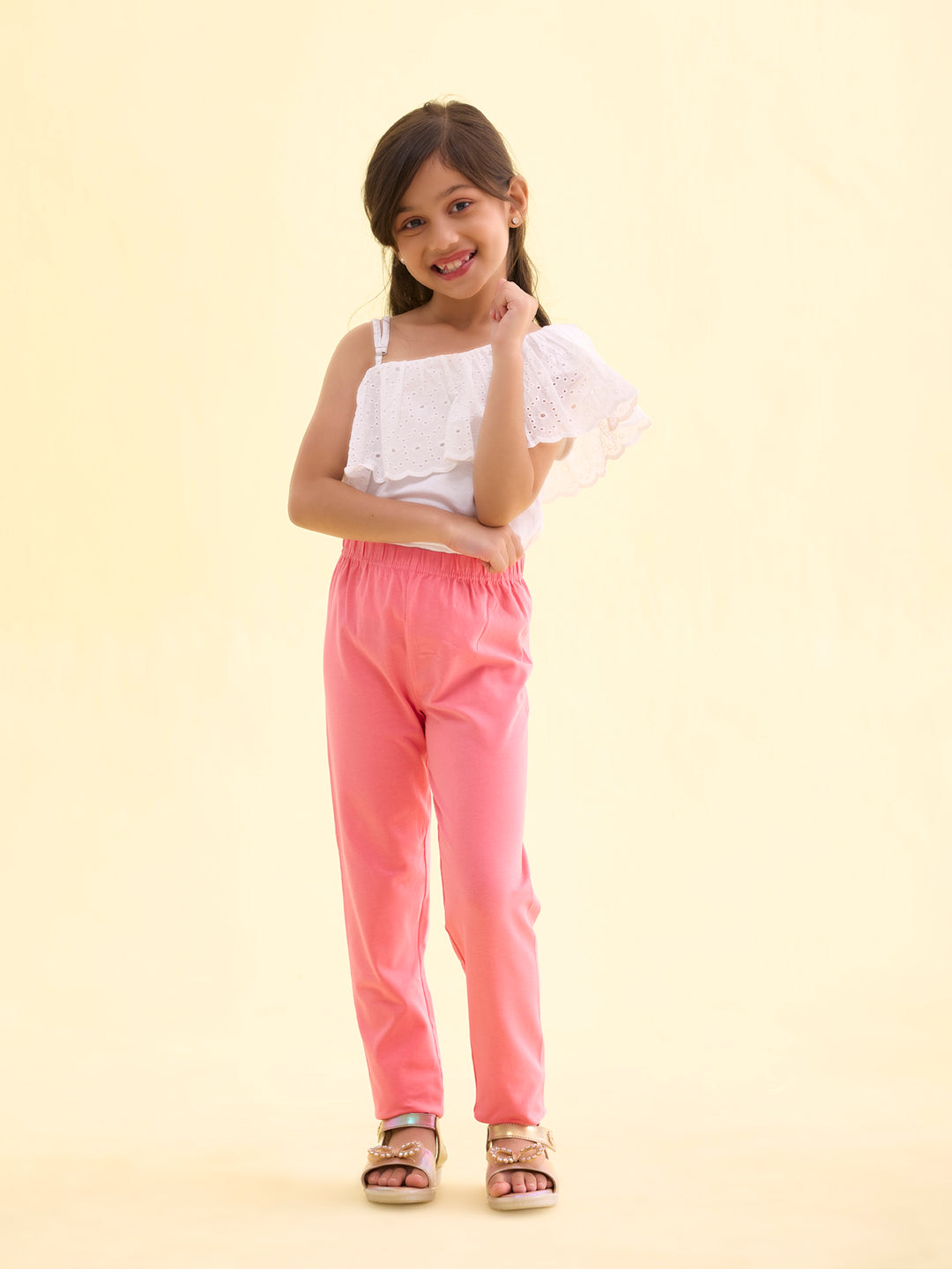 Light Pink Cotton Stretch  Ankle Length Leggings