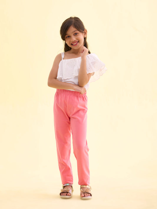 Light Pink Cotton Stretch  Ankle Length Leggings