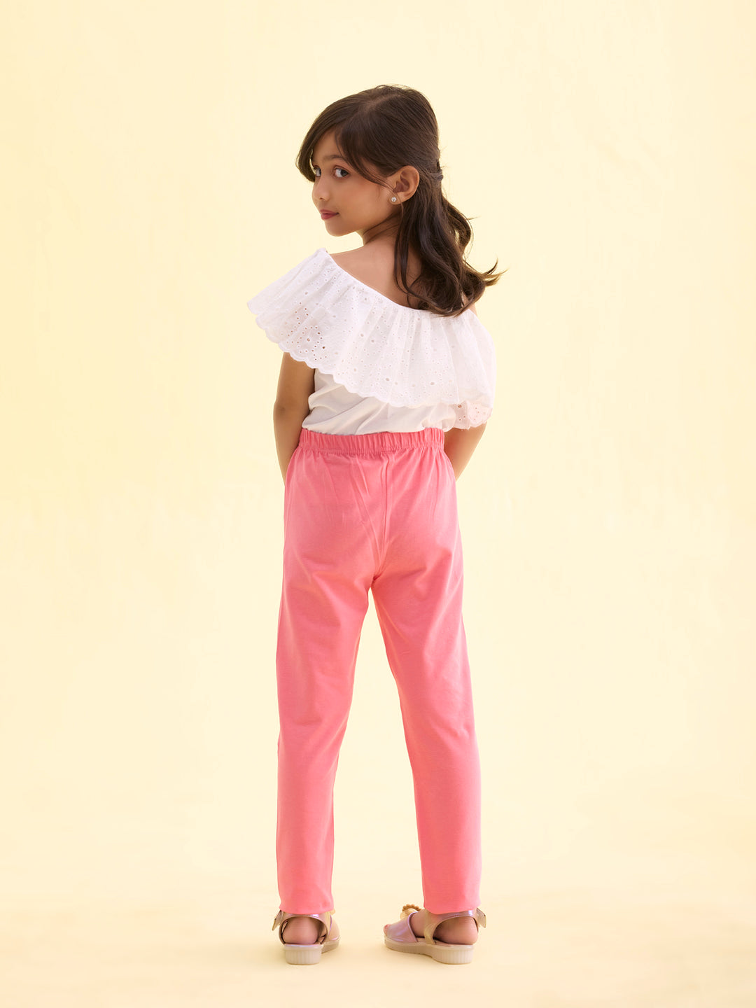 Light Pink Cotton Stretch  Ankle Length Leggings