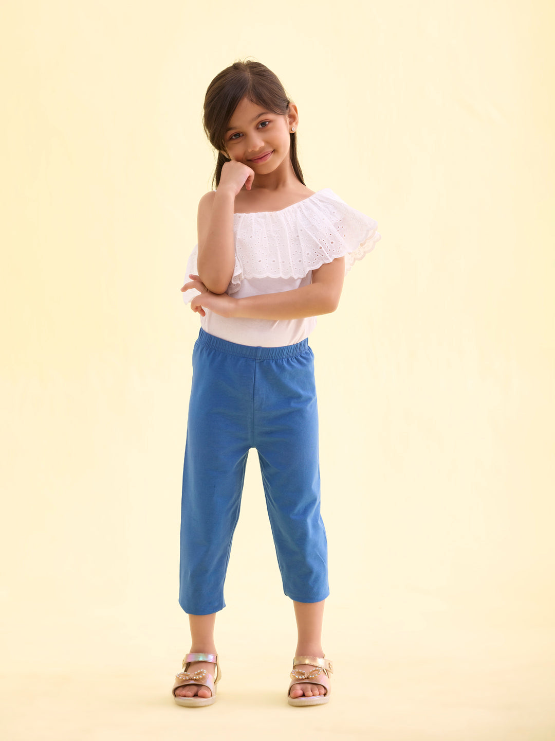 Light Jean Cotton Stretch  Cropped Leggings