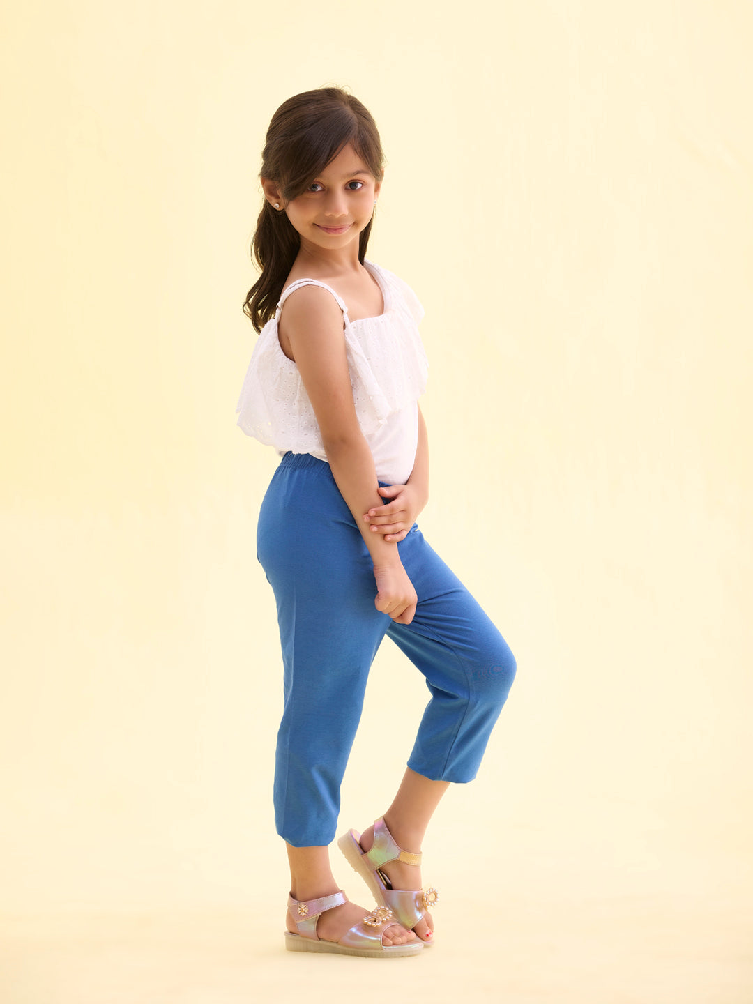 Light Jean Cotton Stretch  Cropped Leggings