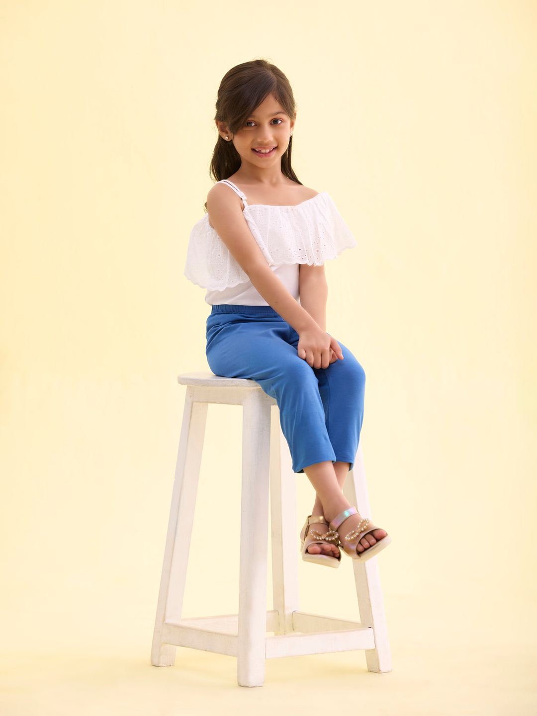 Light Jean Cotton Stretch  Cropped Leggings
