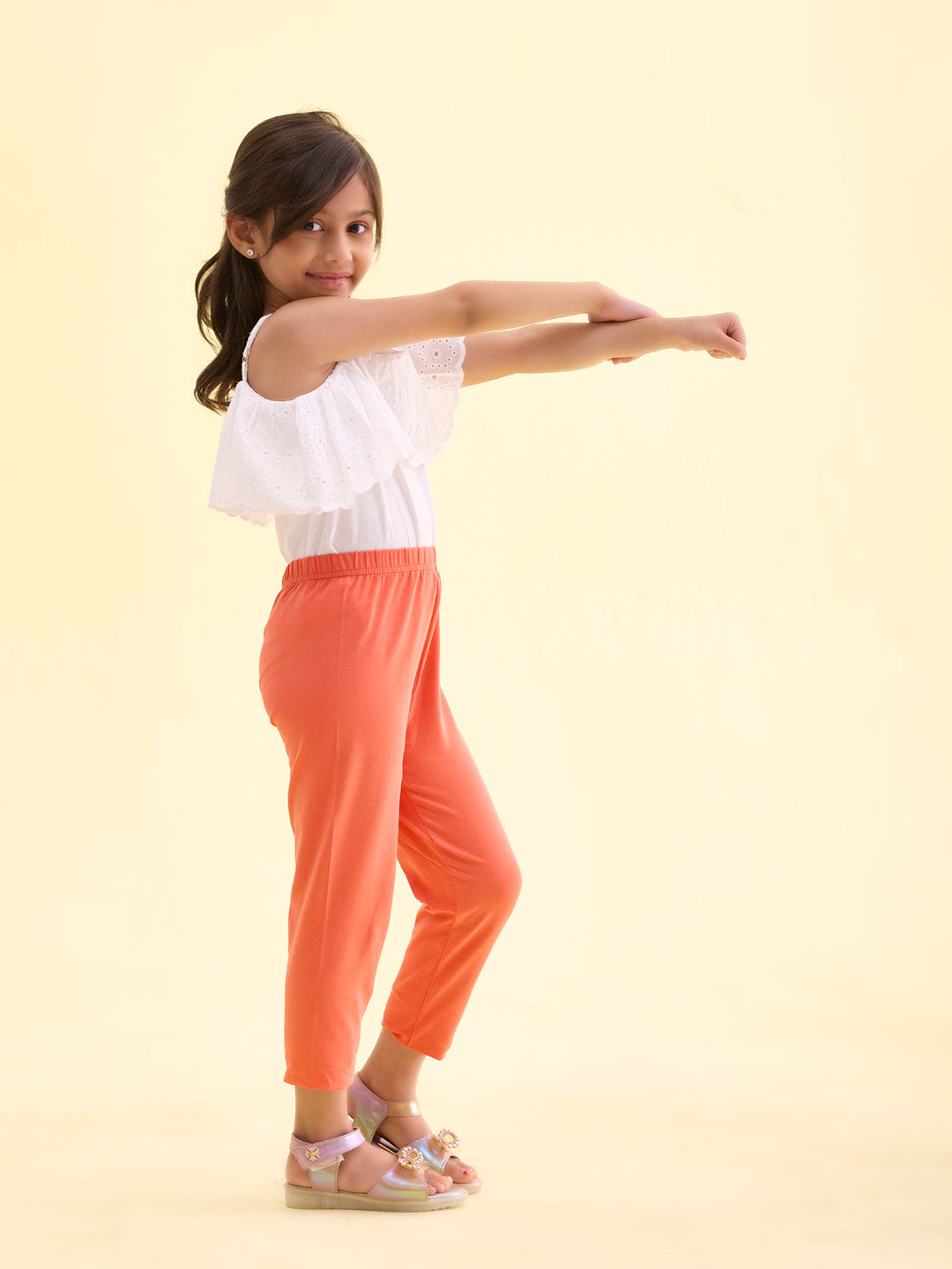 Light Coral Cotton Stretch  Cropped Leggings
