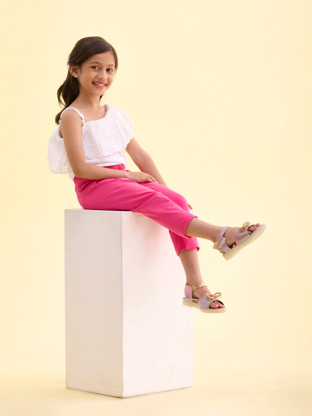 Light Rose Cotton Stretch  Cropped Leggings