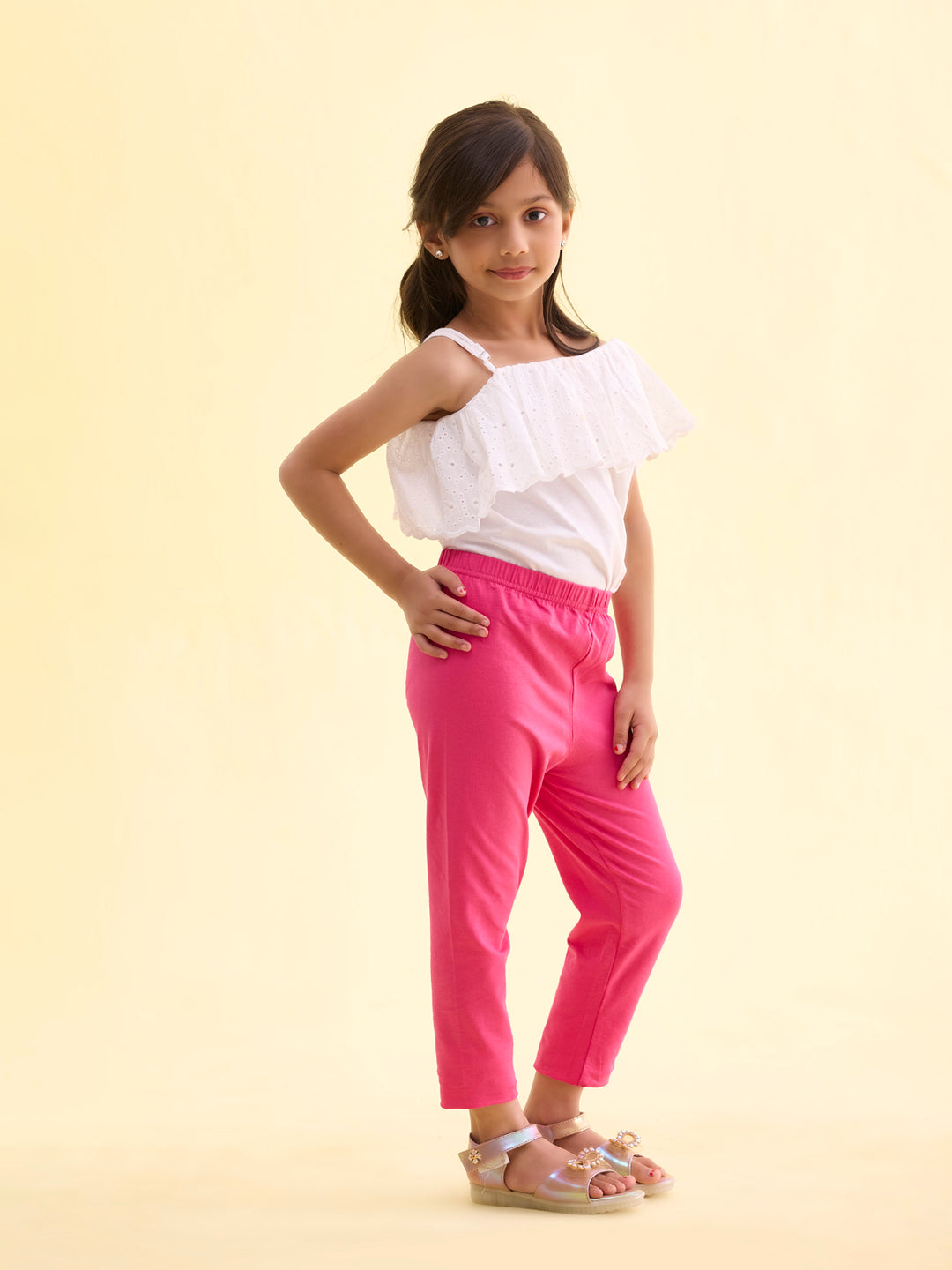 Light Rose Cotton Stretch  Cropped Leggings
