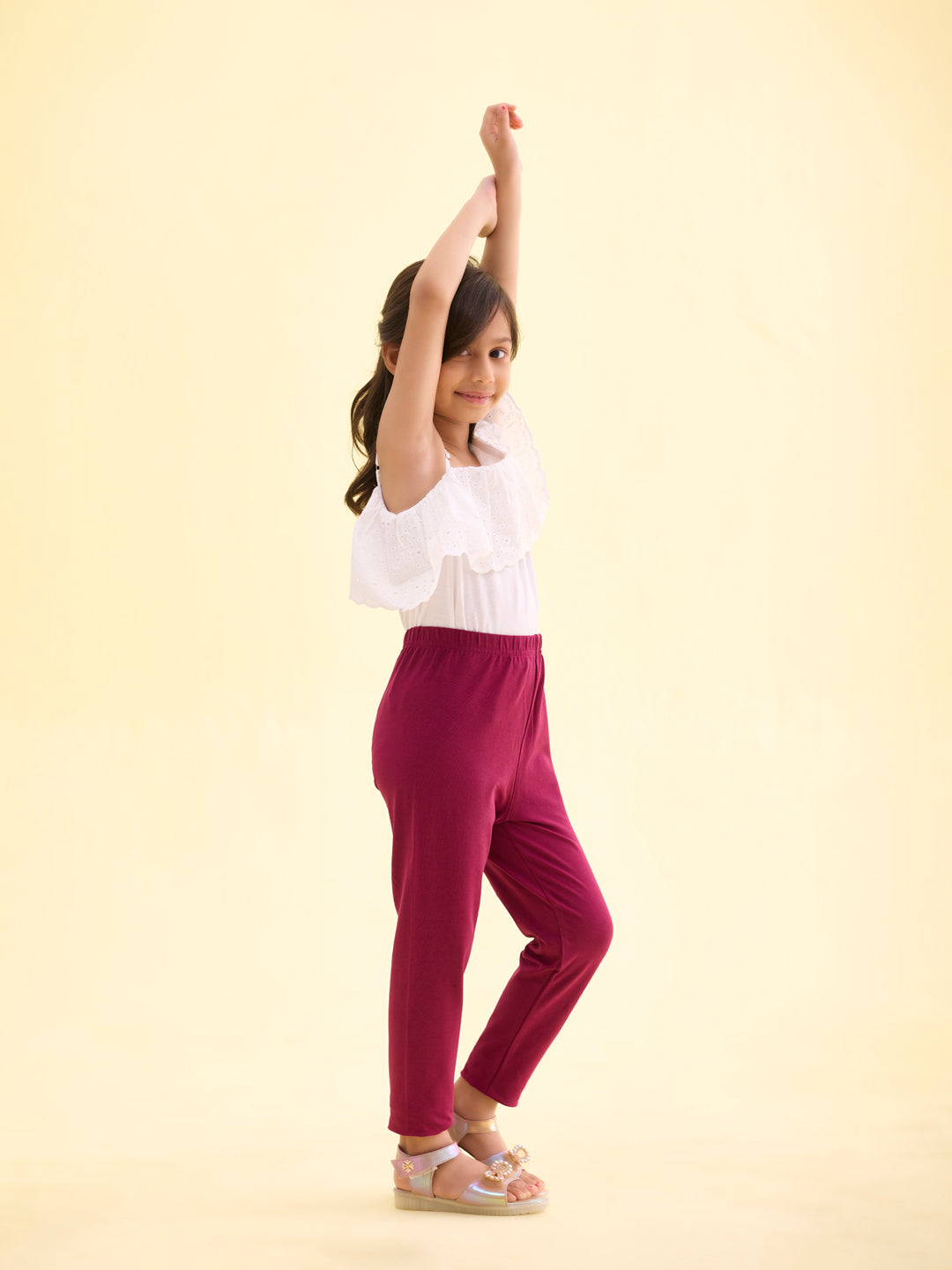 Medium Violet Cotton Stretch  Cropped Leggings