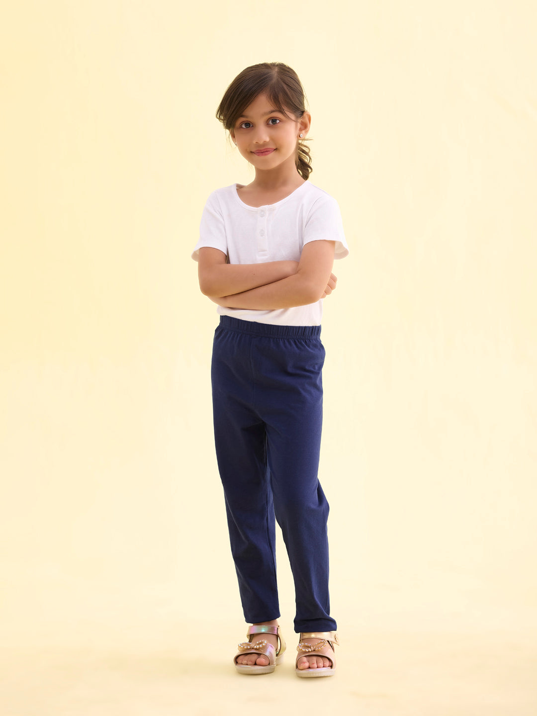Navy Cotton Stretch  Cropped Leggings