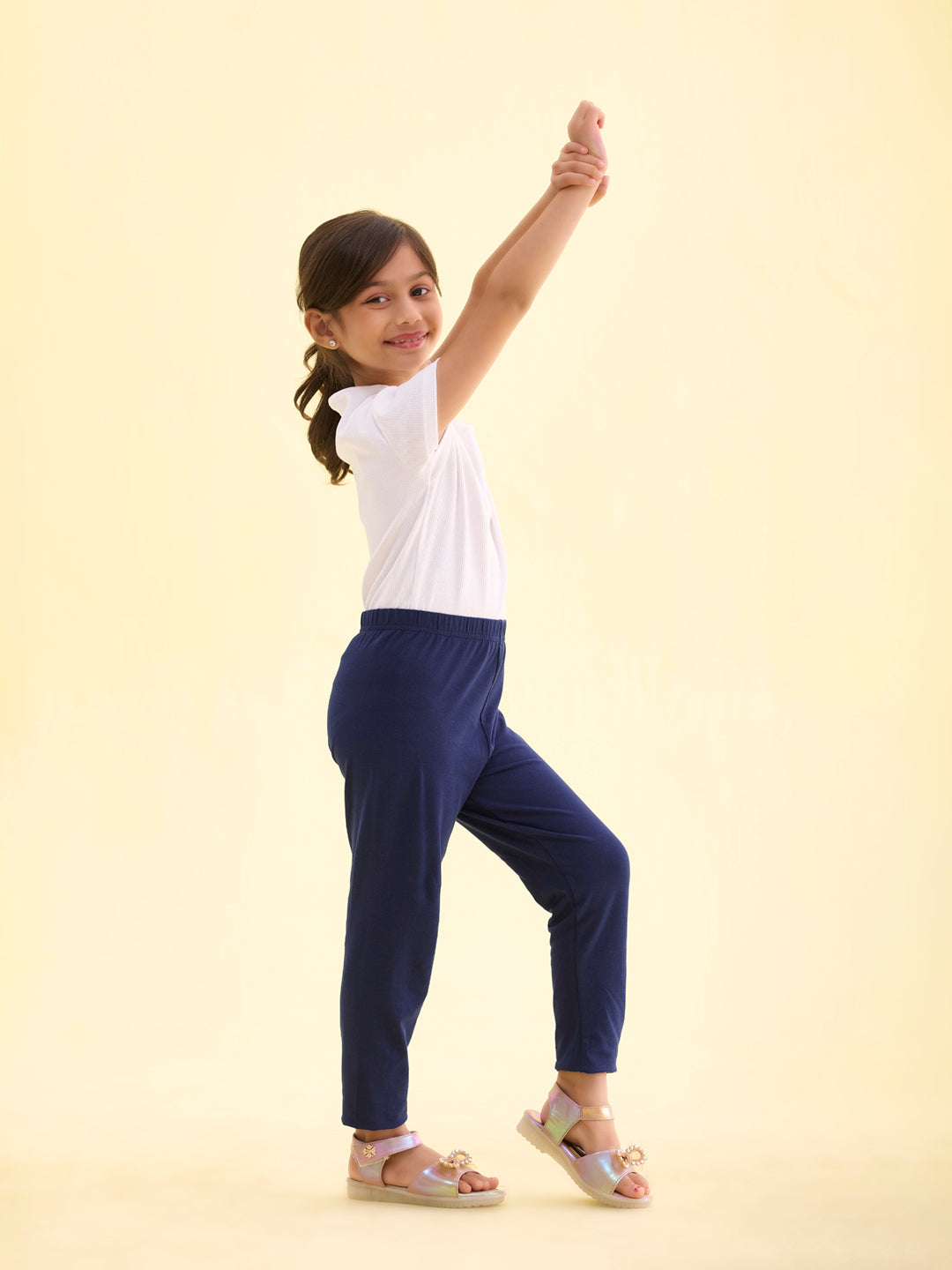 Navy Cotton Stretch  Cropped Leggings