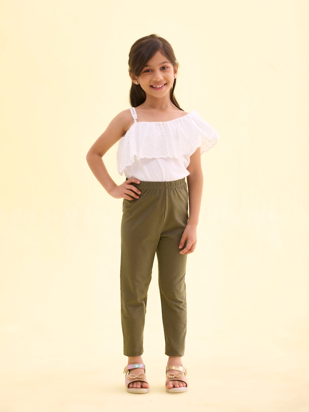 Olive Green Cotton Stretch  Cropped Leggings