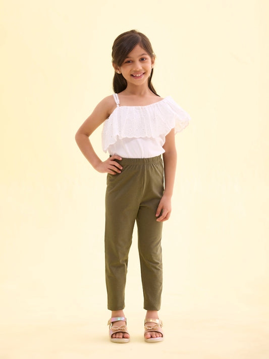 Olive Green Cotton Stretch  Cropped Leggings