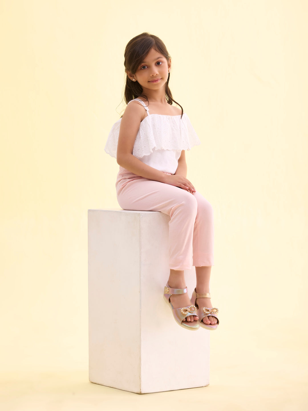 Pastel Pink Cotton Stretch  Cropped Leggings