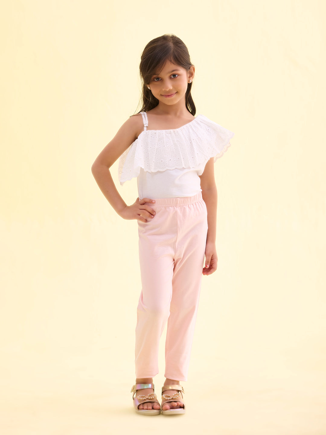 Pastel Pink Cotton Stretch  Cropped Leggings
