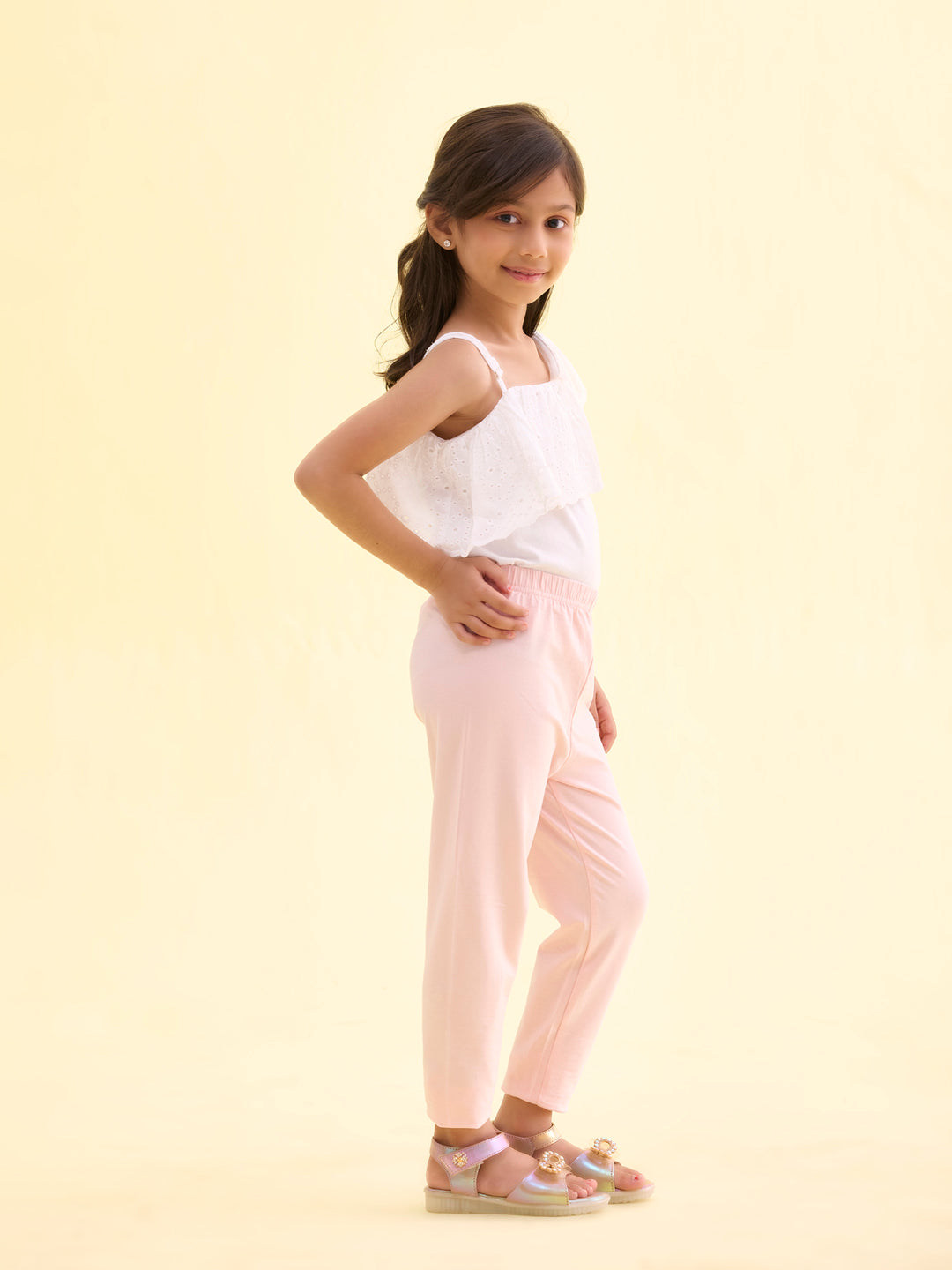 Pastel Pink Cotton Stretch  Cropped Leggings
