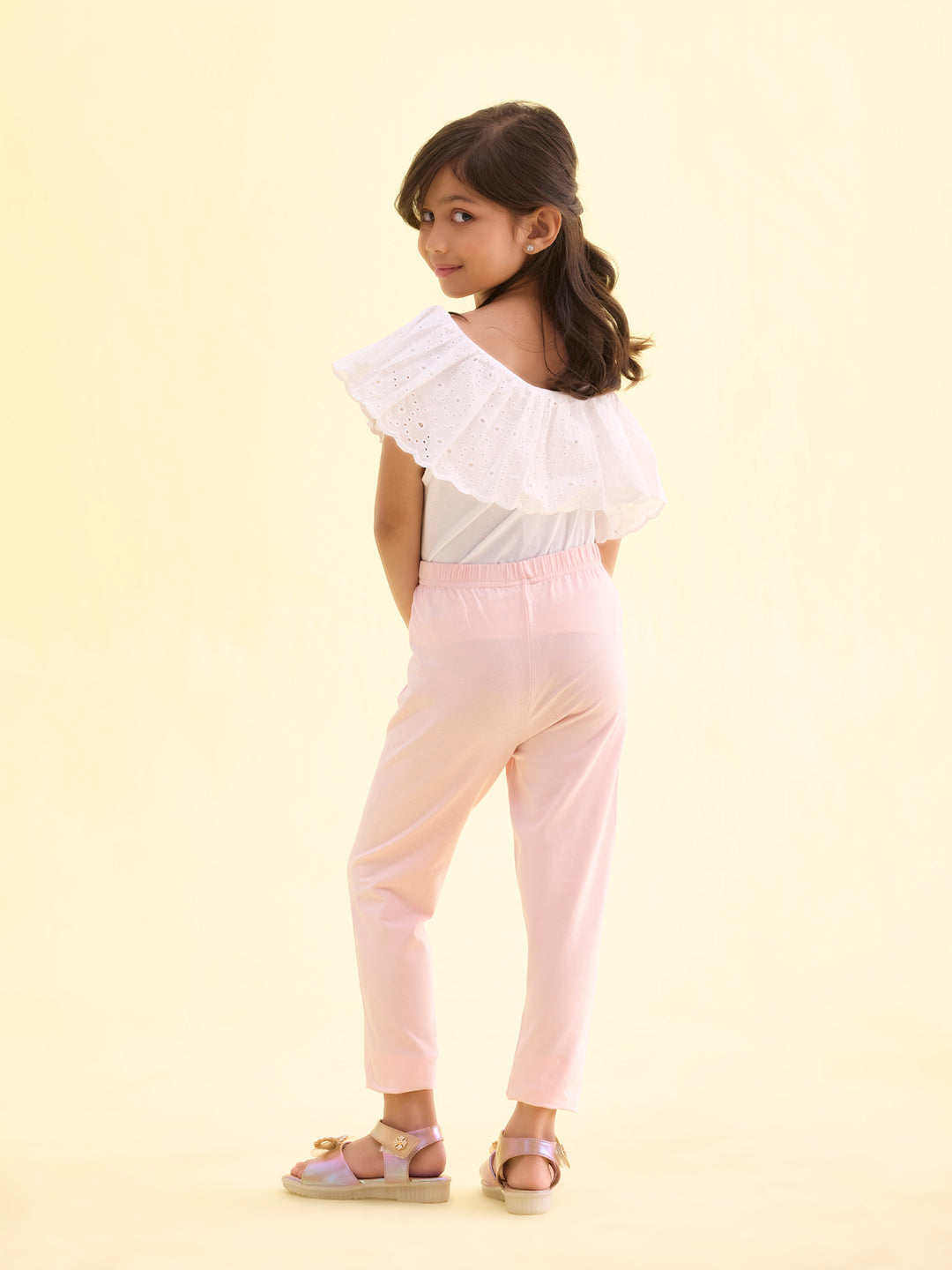 Pastel Pink Cotton Stretch  Cropped Leggings
