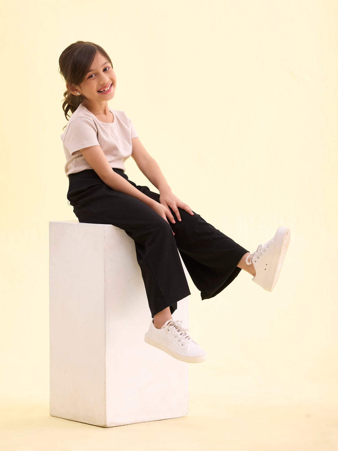 Black Rayon Poly Stretch Rib Palazzo