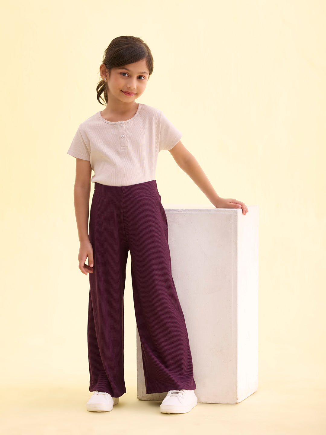 Dark Wine Rayon Poly Stretch Rib Palazzo