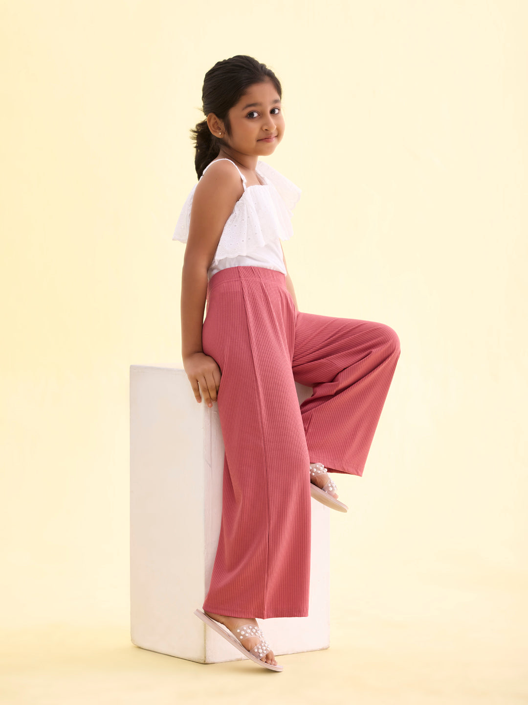 Rusty Pink Rayon Poly Stretch Rib Palazzo