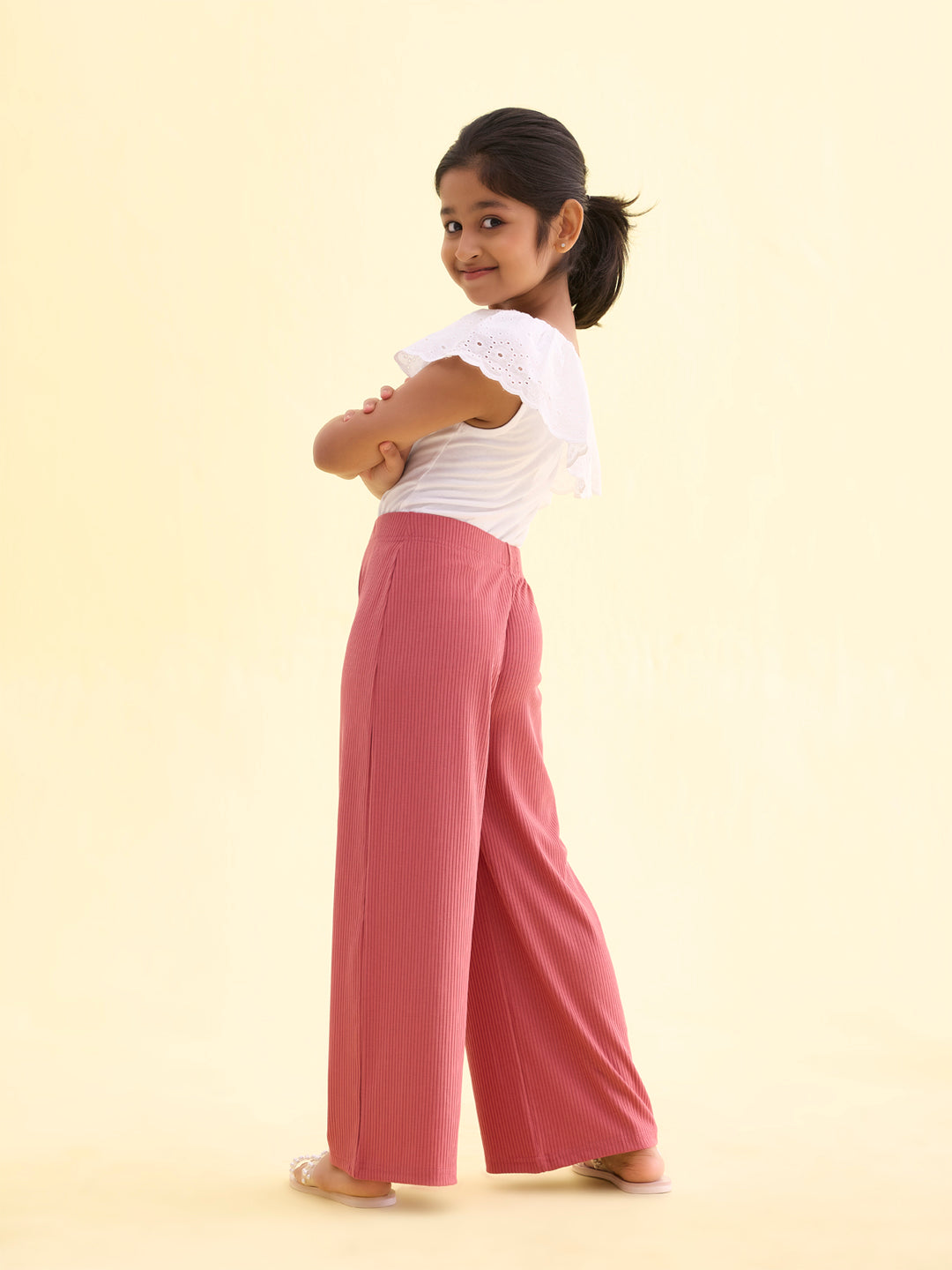 Rusty Pink Rayon Poly Stretch Rib Palazzo