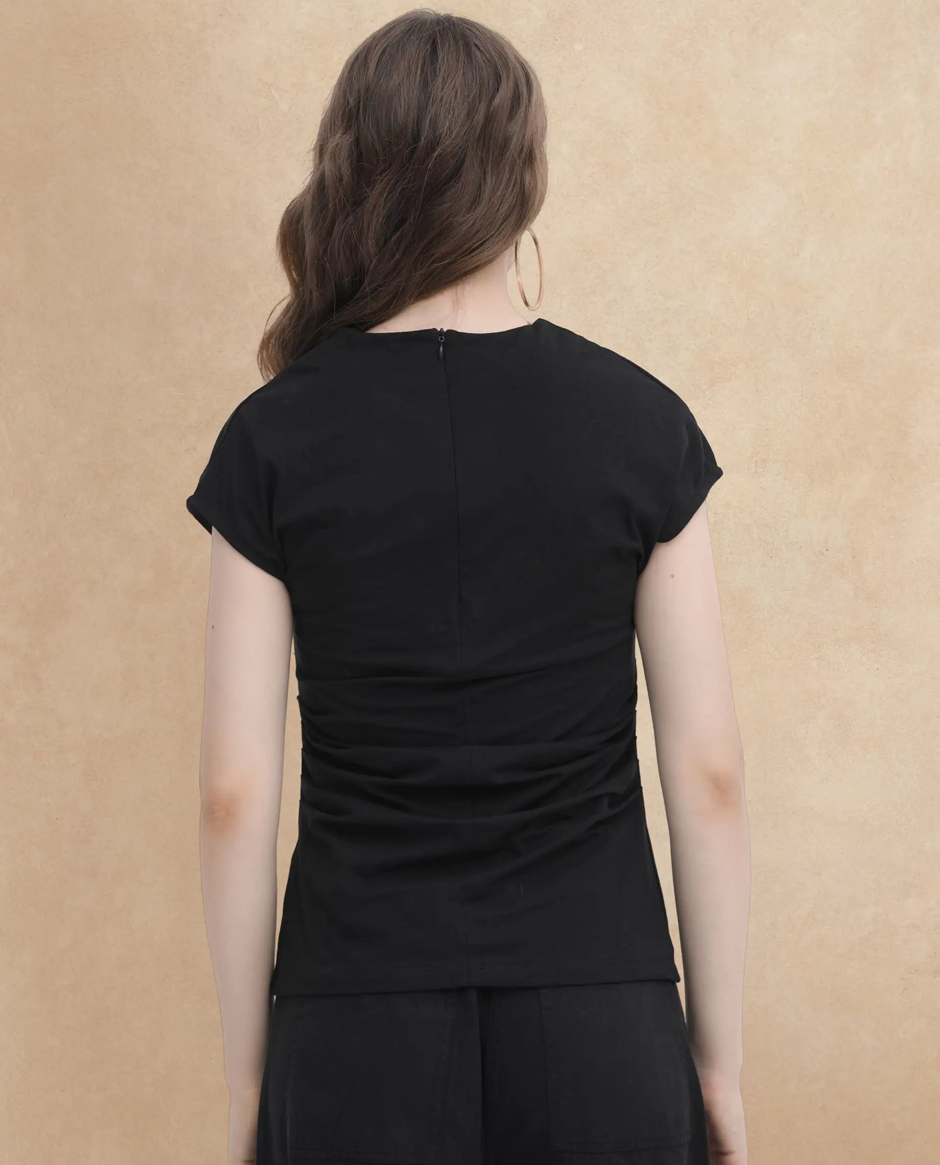 Rareism Womens Granden Black Top Sleeveless Crew Neck Solid