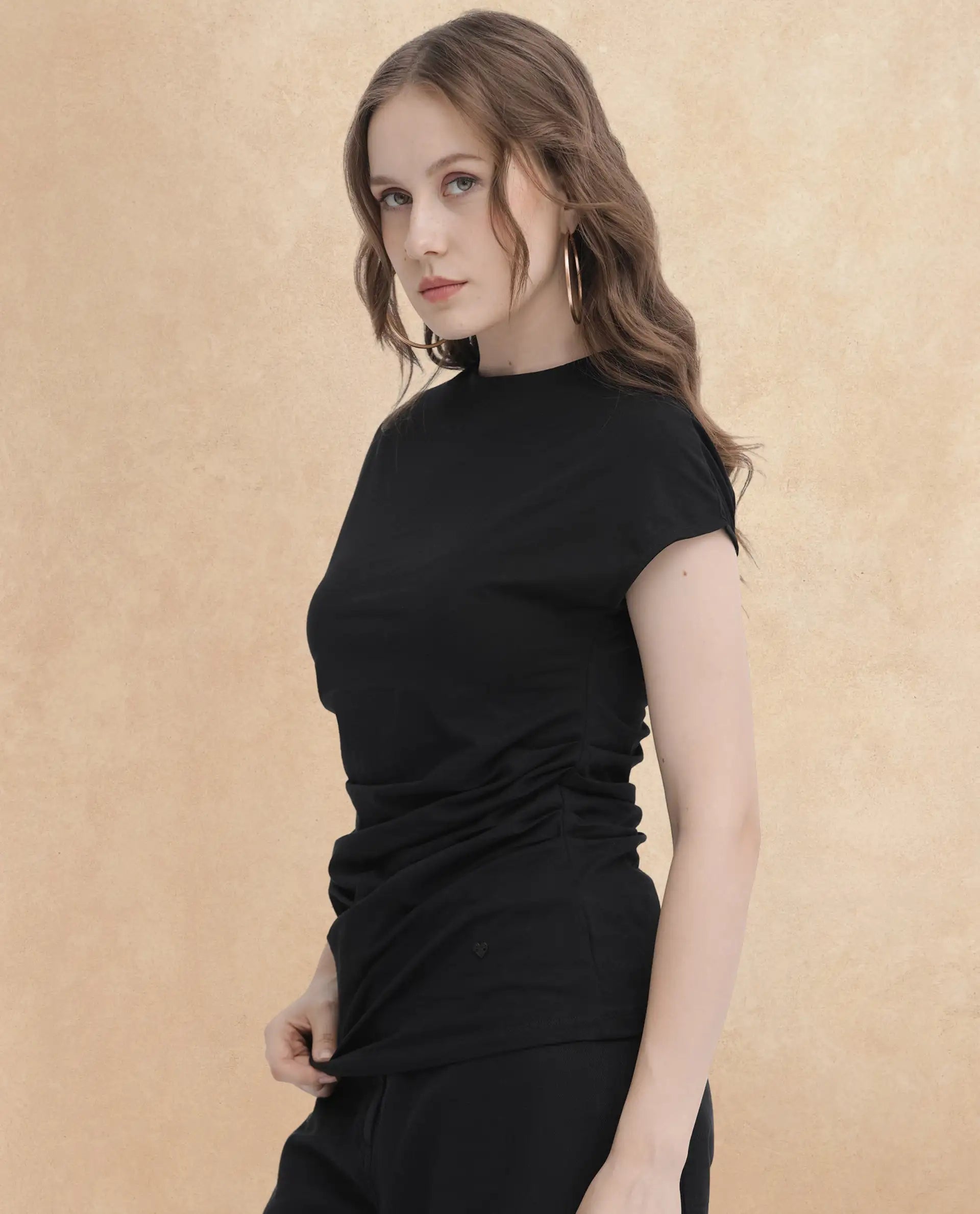 Rareism Womens Granden Black Top Sleeveless Crew Neck Solid