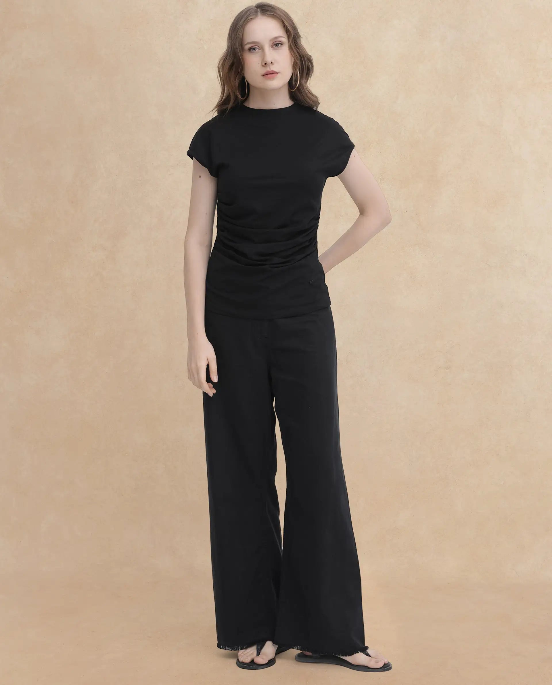 Rareism Womens Granden Black Top Sleeveless Crew Neck Solid