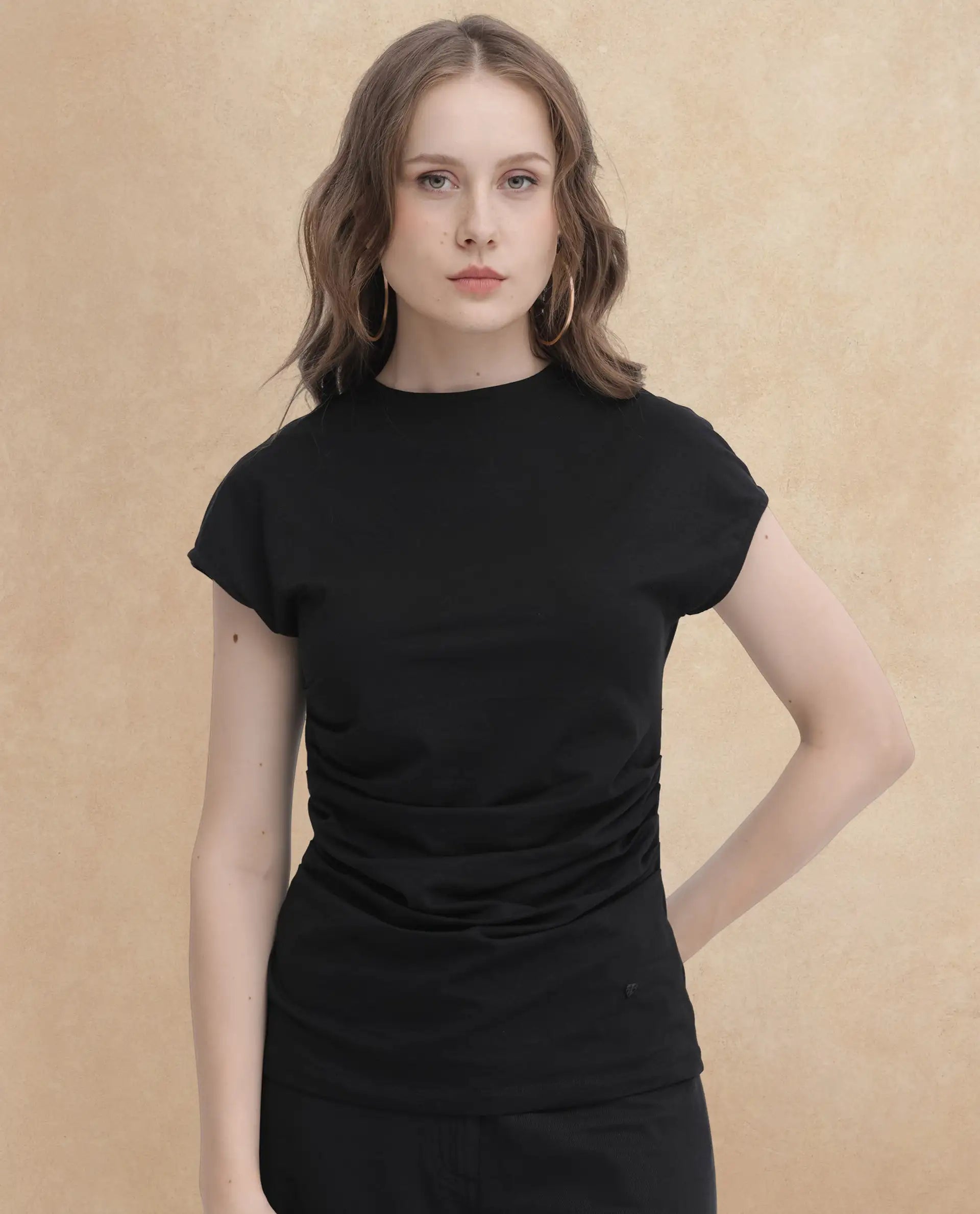 Rareism Womens Granden Black Top Sleeveless Crew Neck Solid