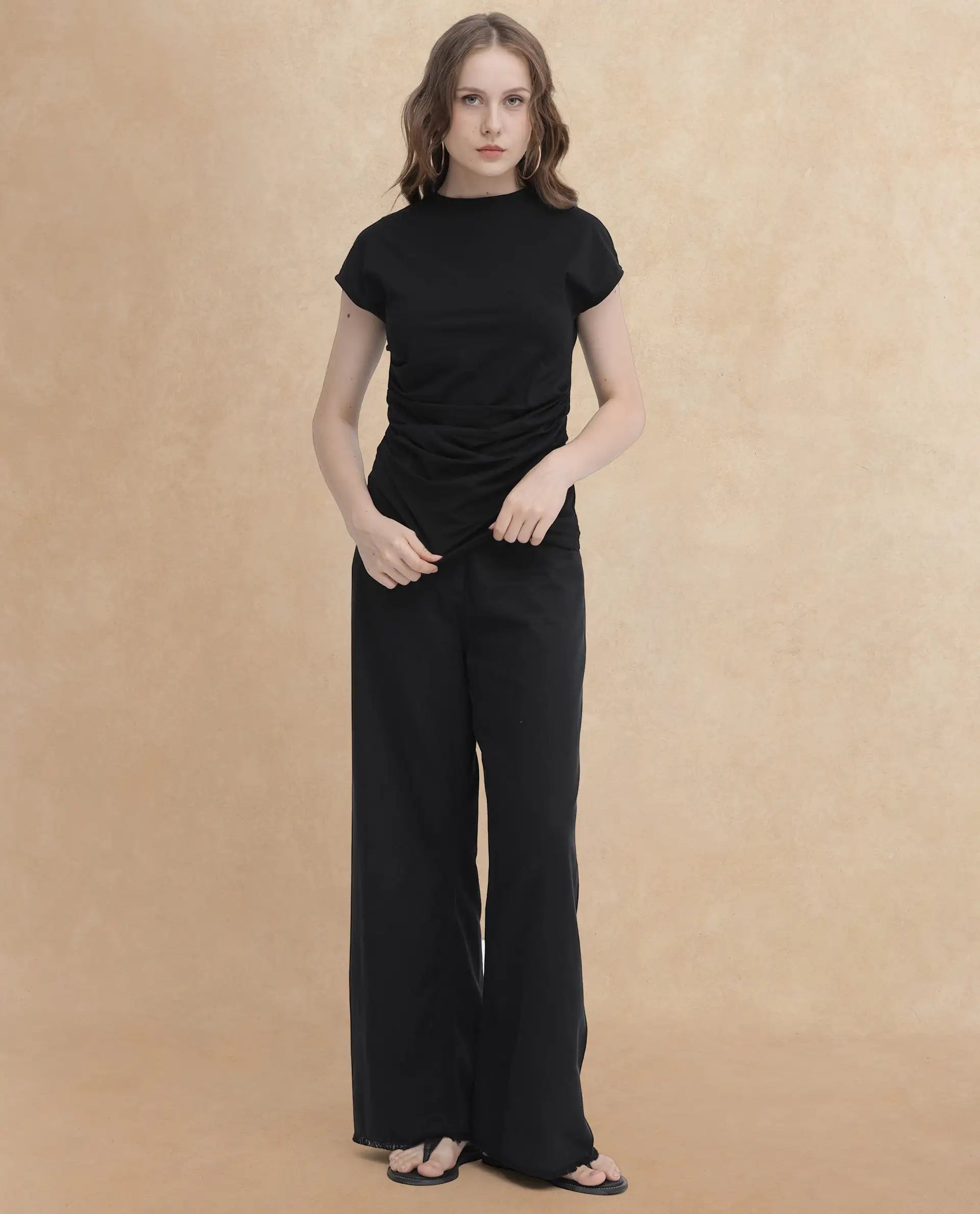 Rareism Womens Granden Black Top Sleeveless Crew Neck Solid