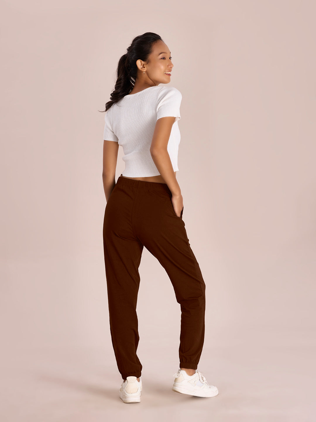 Dark Brown Cotton Stretch Casual Joggers