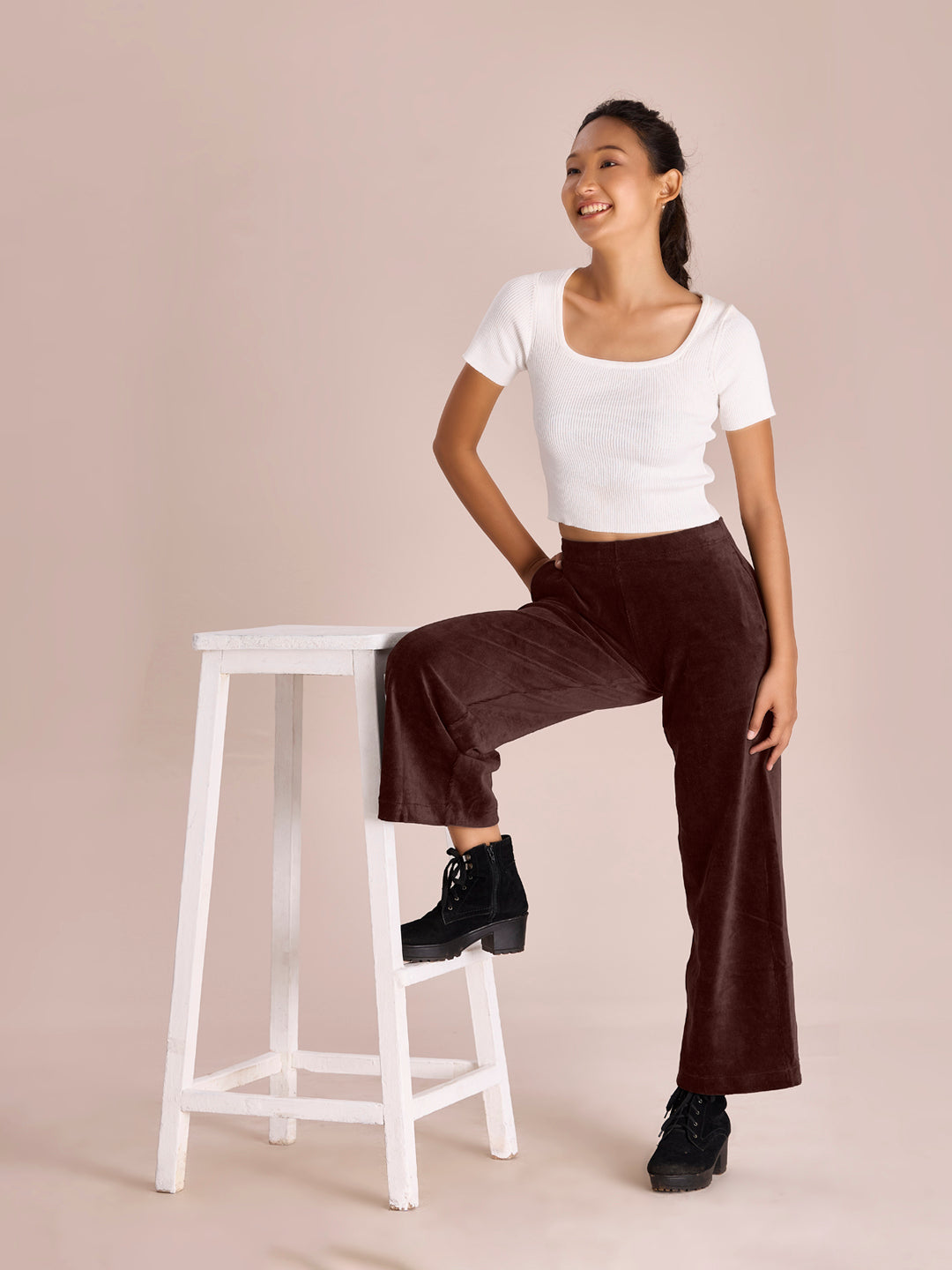 Dark Wine Corduroy Wide Pants