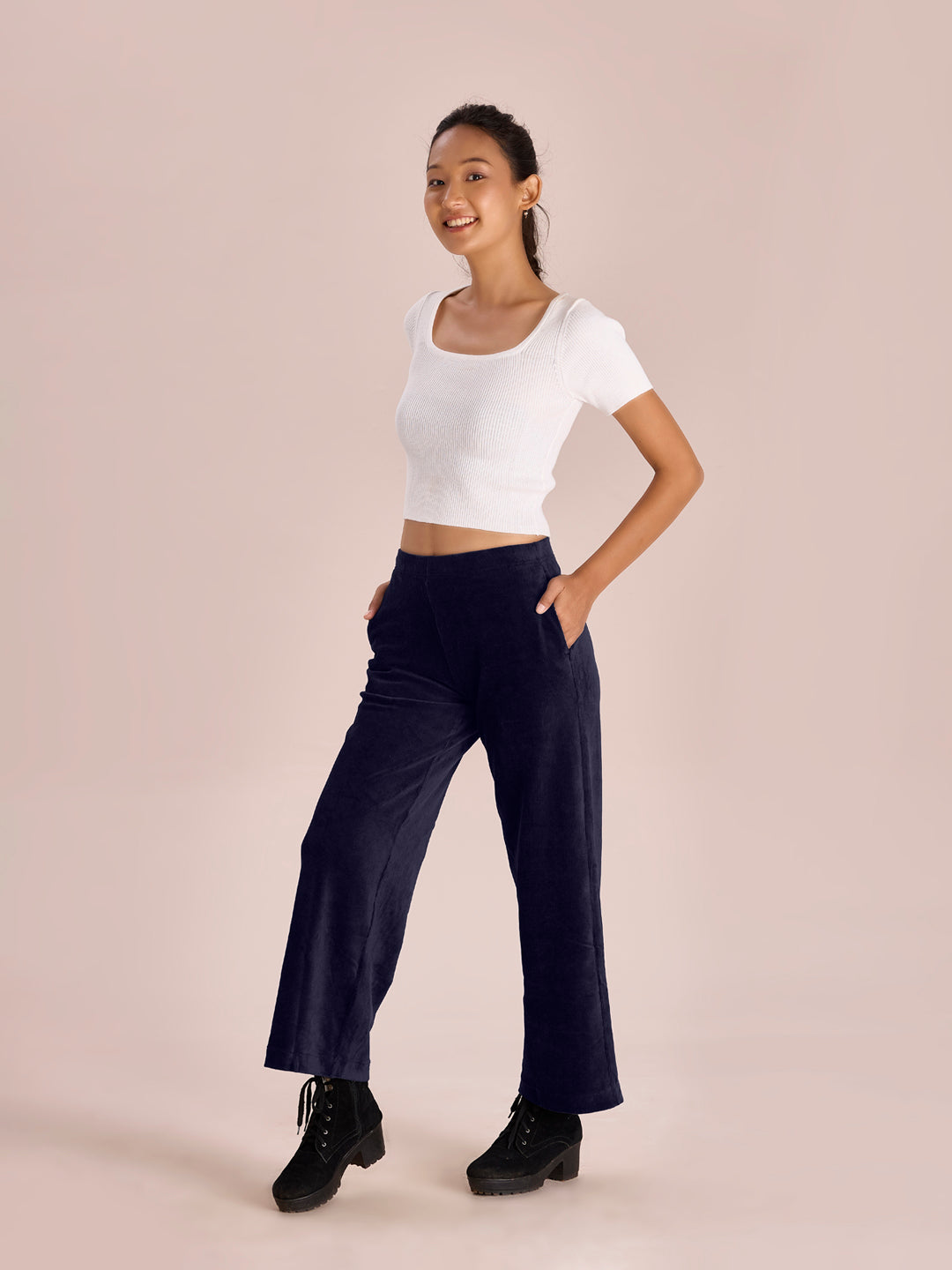 Navy Corduroy Wide Pants