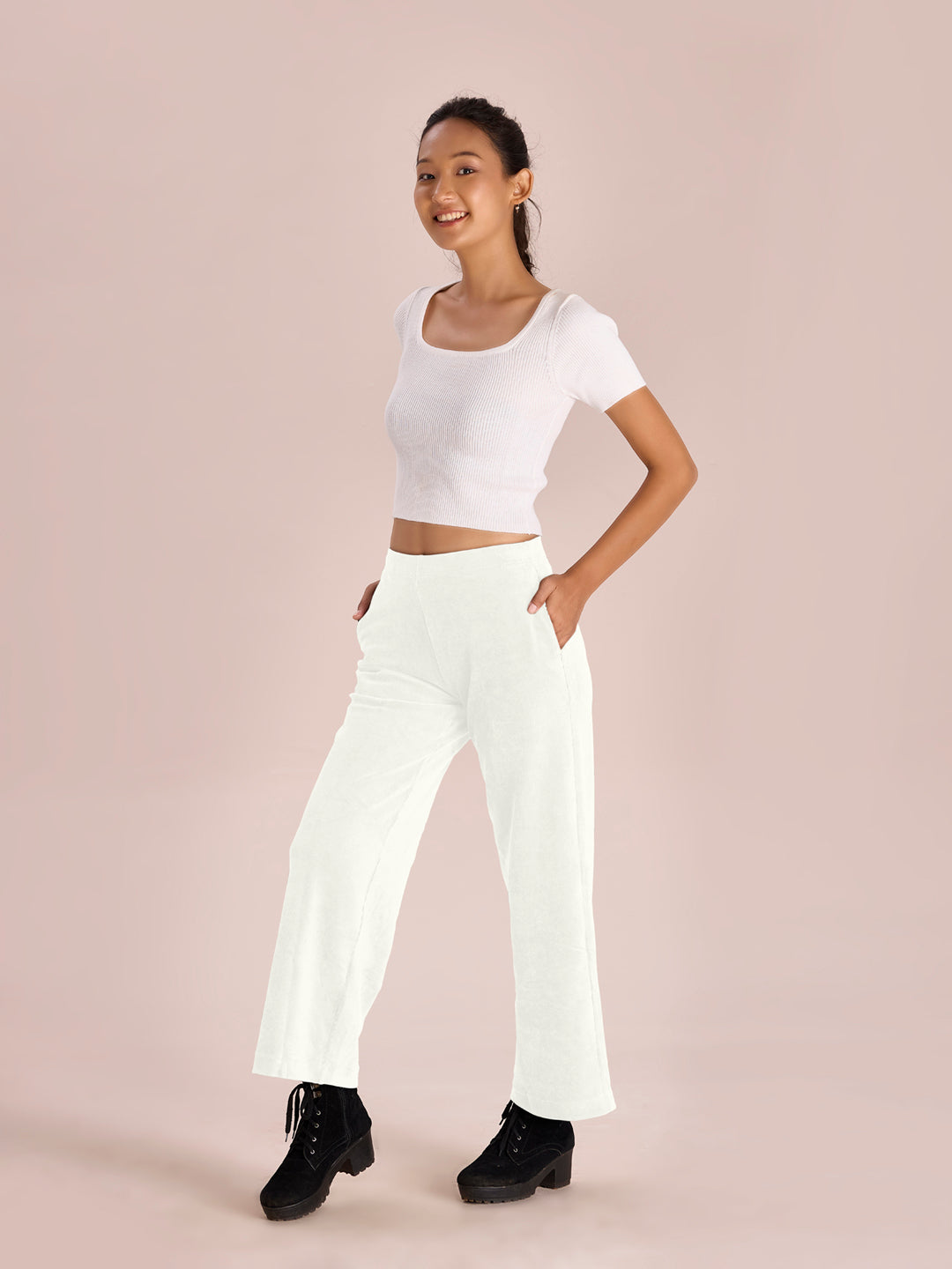Cream Corduroy Wide Pants