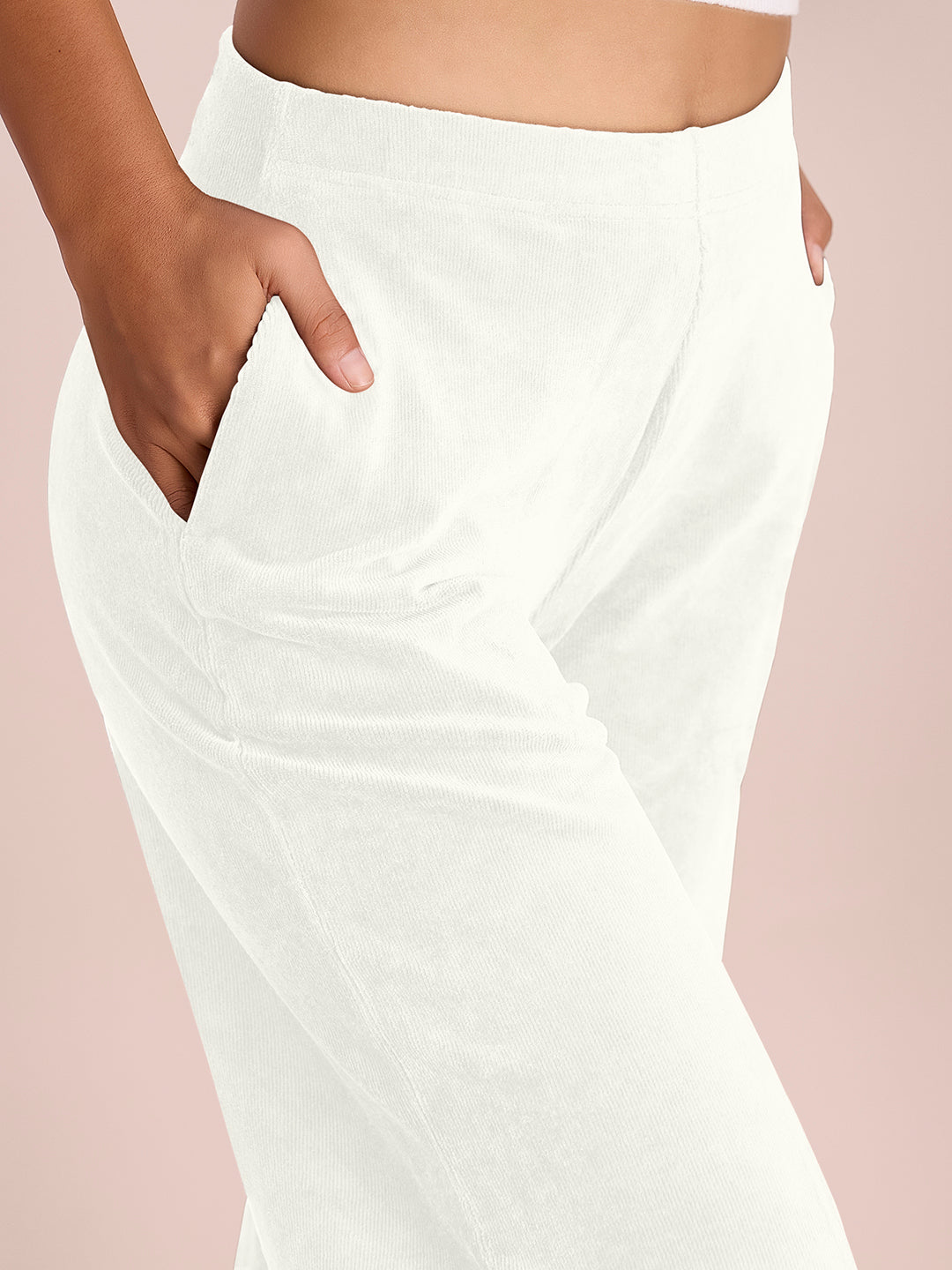 Cream Corduroy Wide Pants