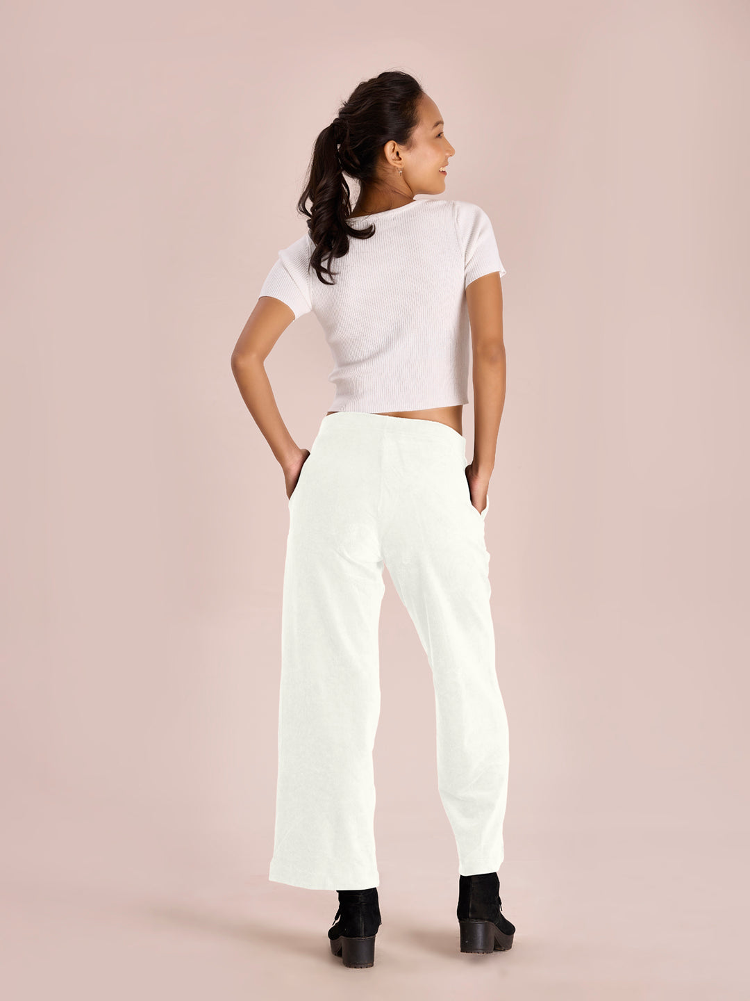Cream Corduroy Wide Pants