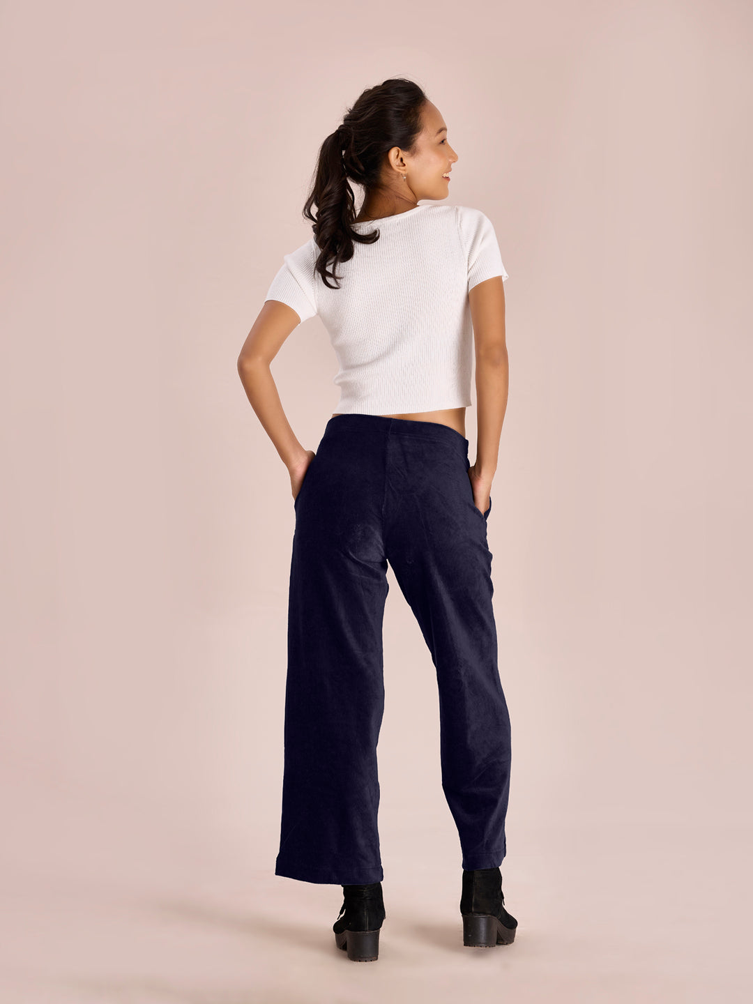 Navy Corduroy Wide Pants