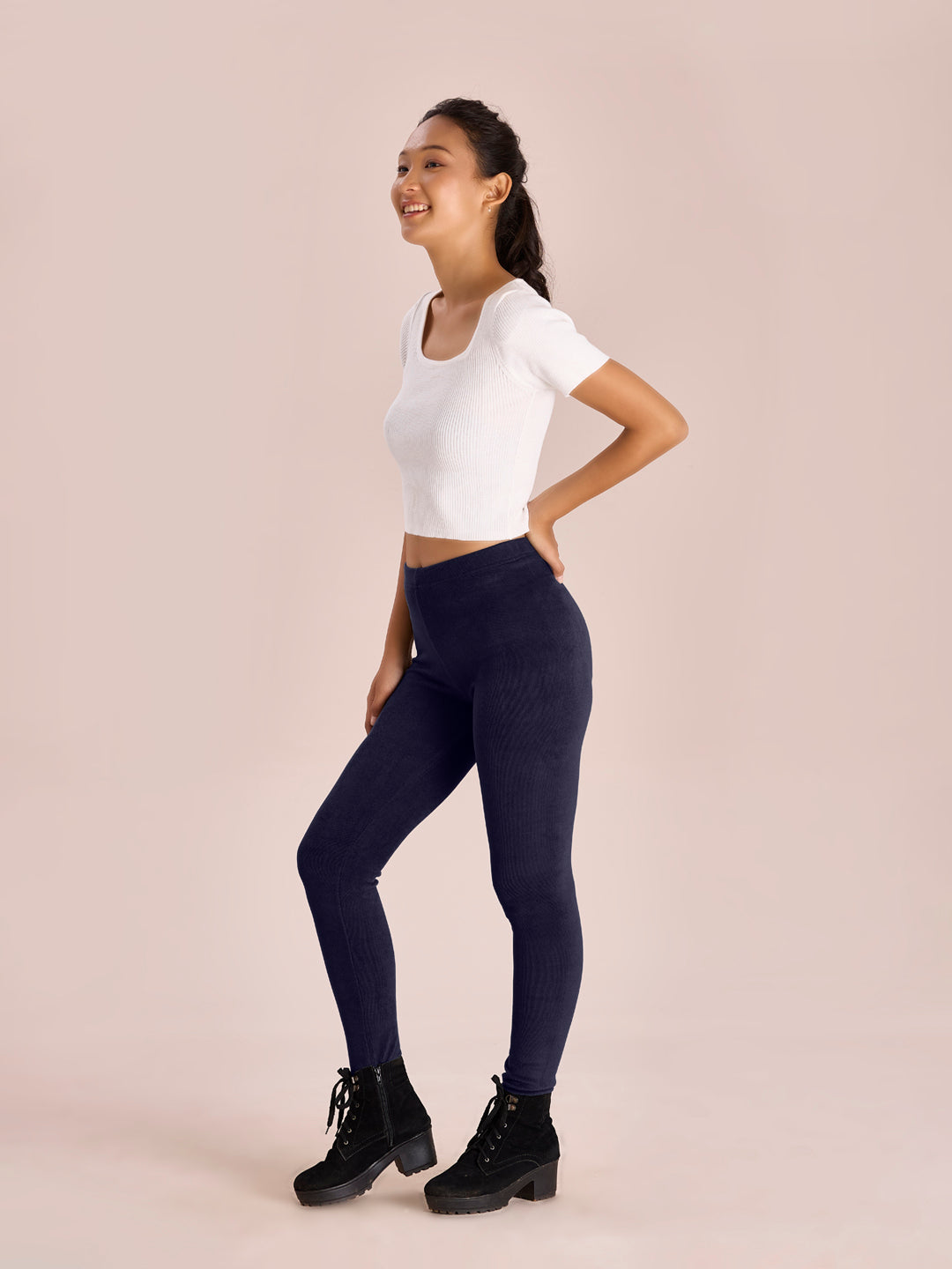 Navy Velour Ultra Warm Leggings