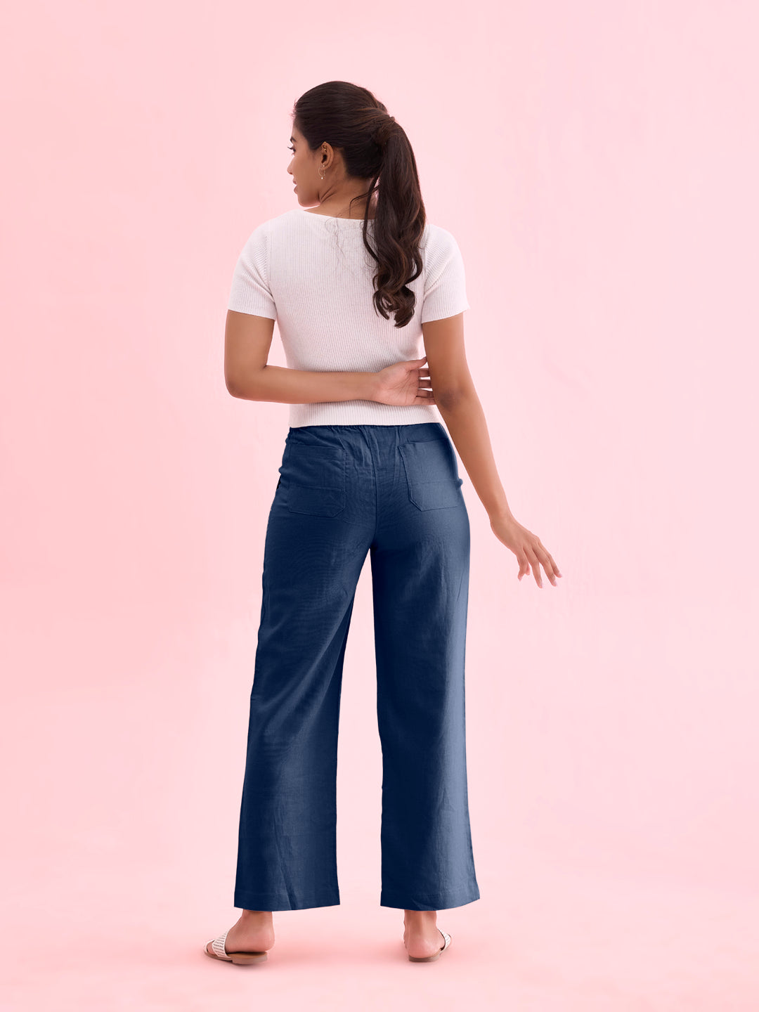 Blue Denim Linen Cargo Pants