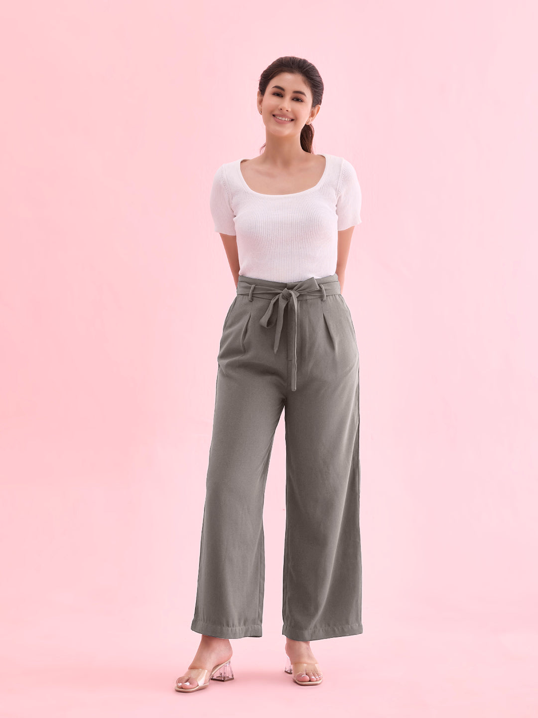 Ebony Grey Viscose Poly Stretch Smart Fit Pant