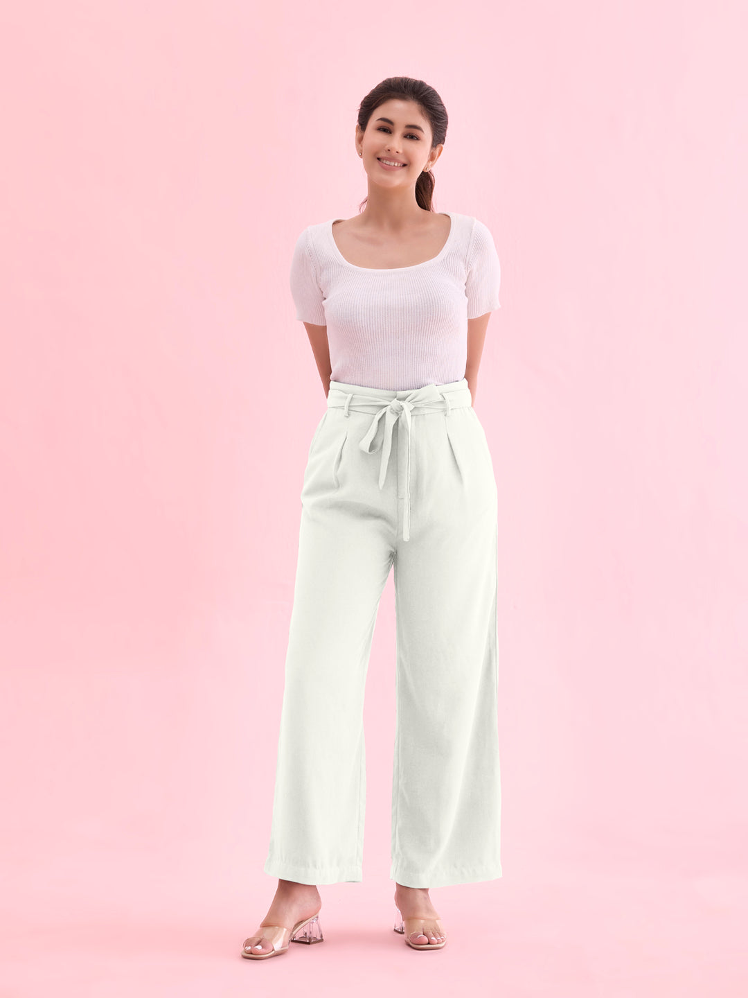 Cream Viscose Poly Stretch Smart Fit Pant