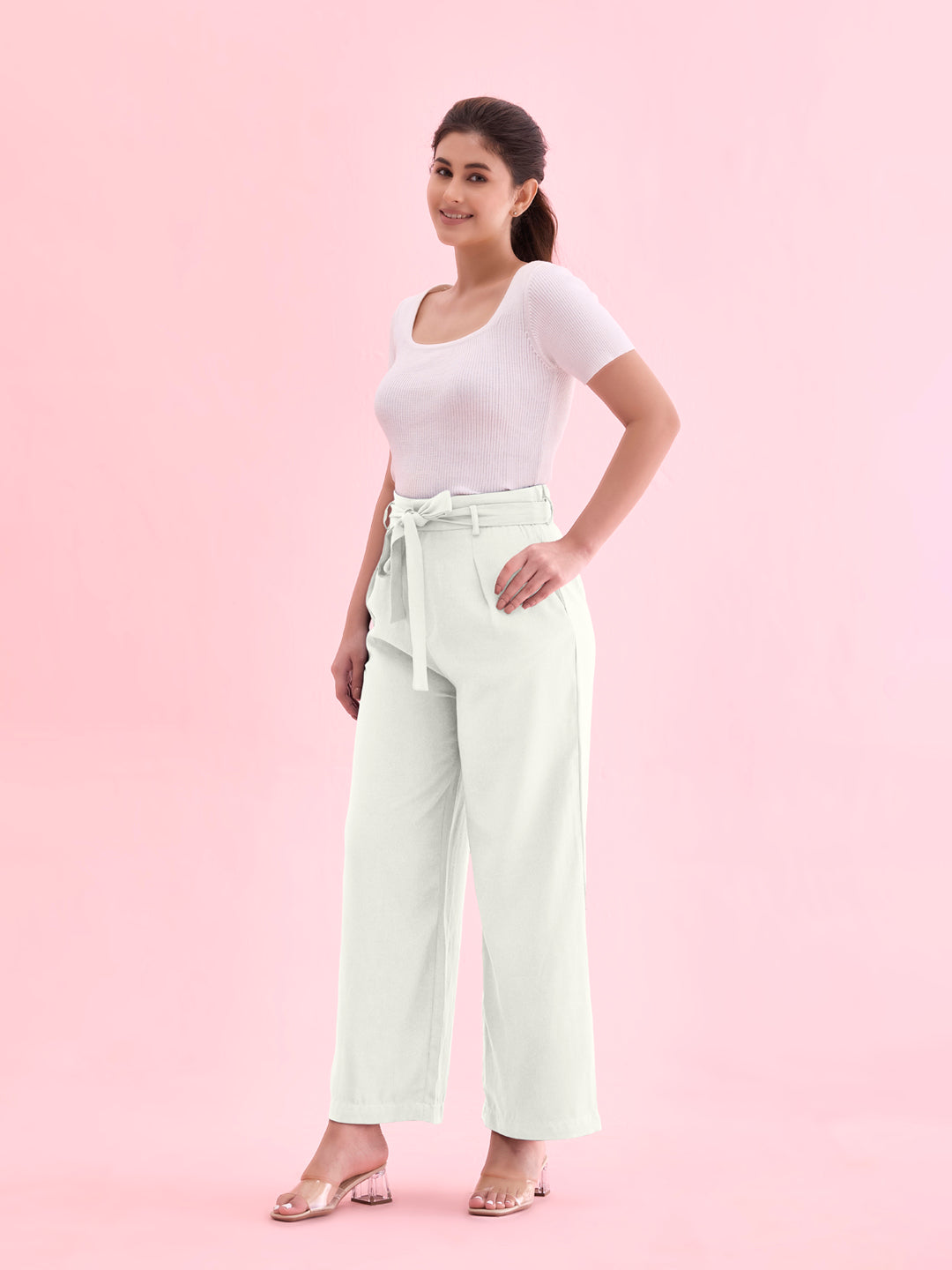 Cream Viscose Poly Stretch Smart Fit Pant