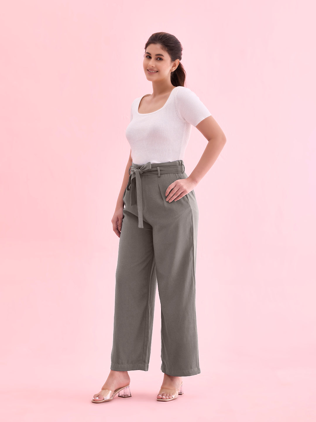 Ebony Grey Viscose Poly Stretch Smart Fit Pant