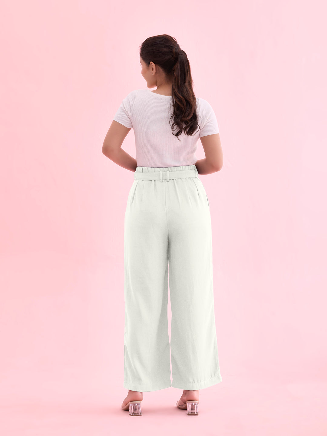 Cream Viscose Poly Stretch Smart Fit Pant