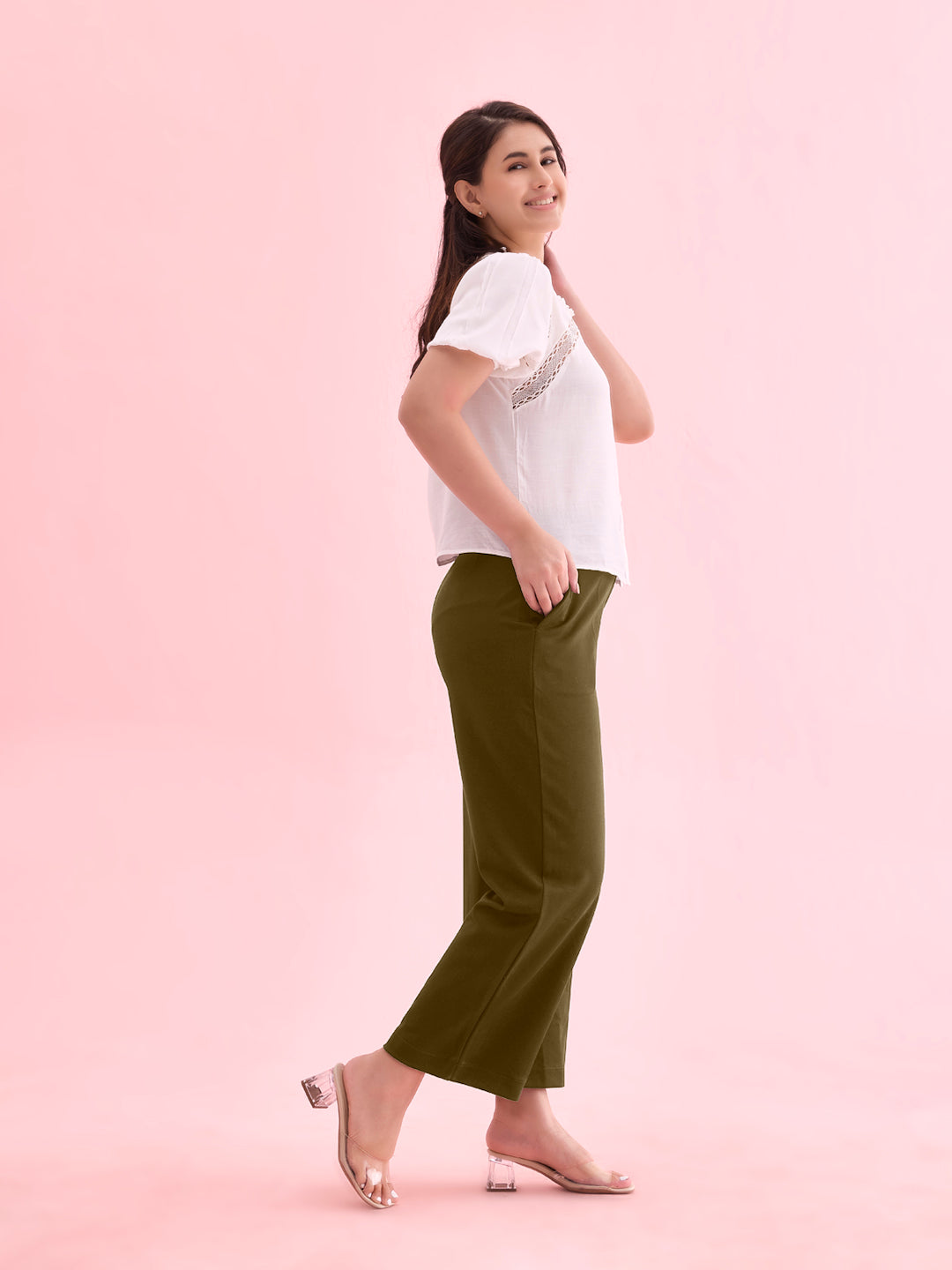 Olive Green Roma Ponte Wide Pants