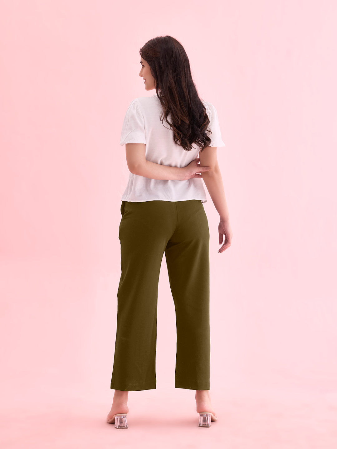 Olive Green Roma Ponte Wide Pants