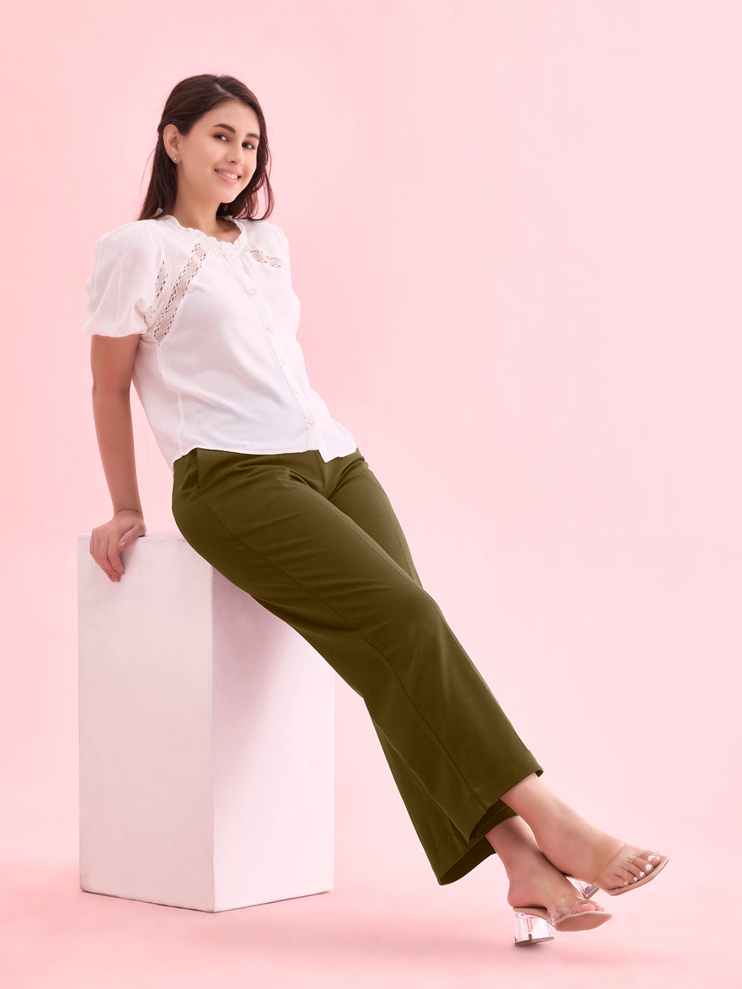 Olive Green Roma Ponte Wide Pants