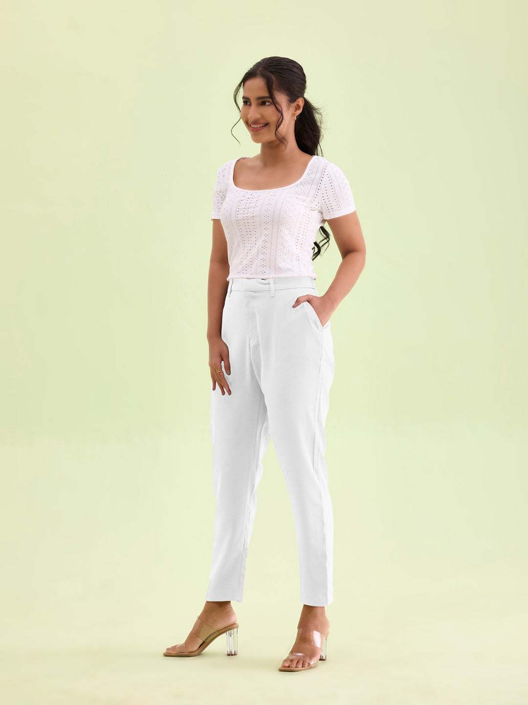 White Crepe Tapered Trouser