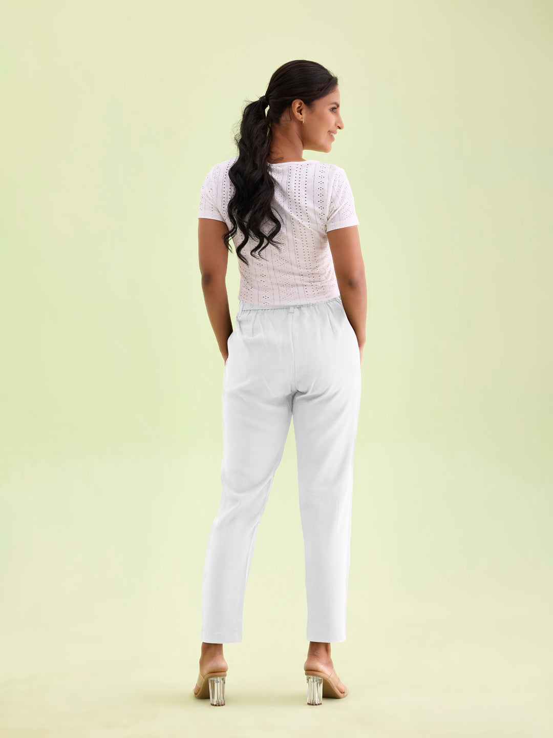 White Crepe Tapered Trouser