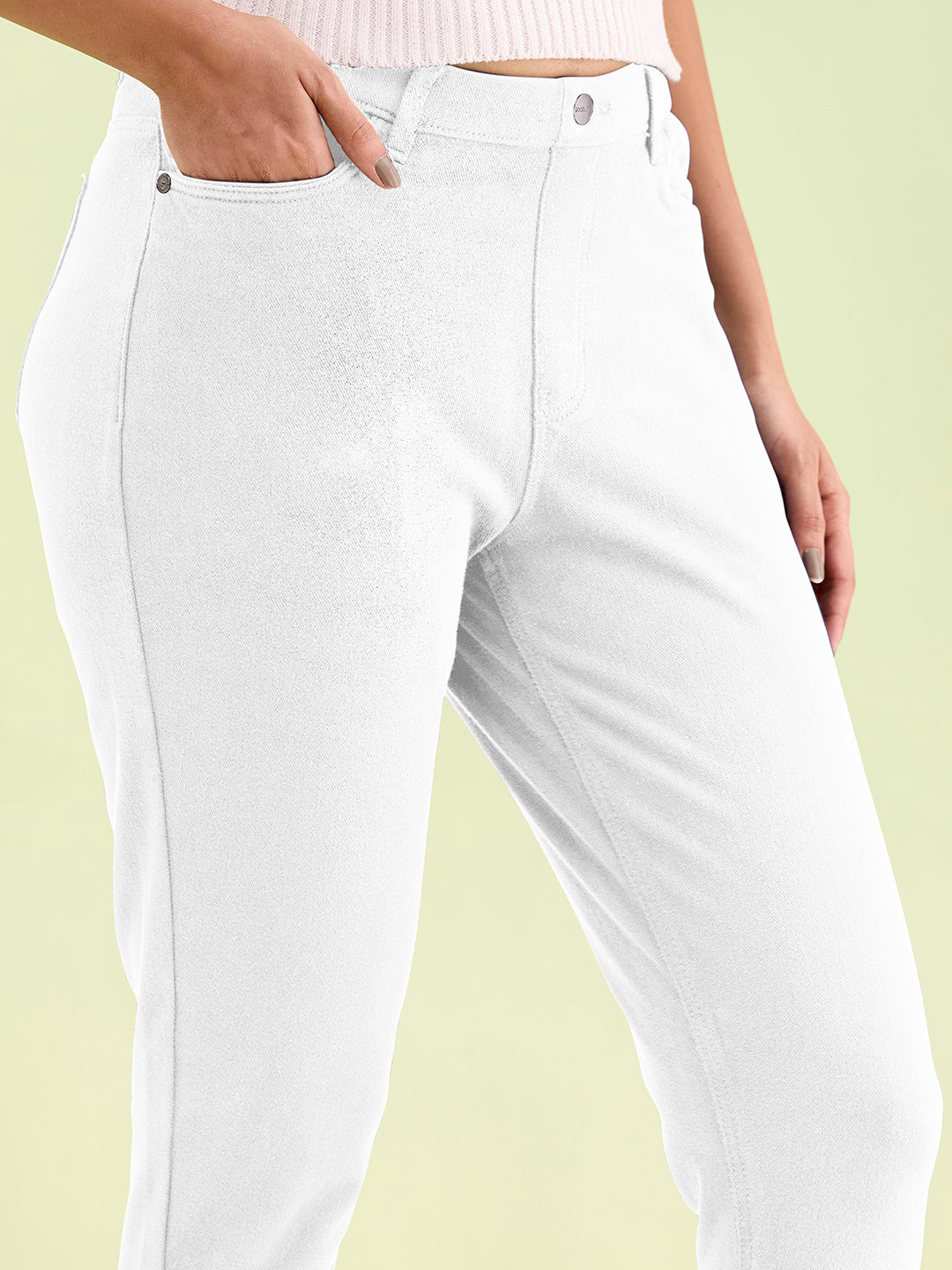 White Cotton Polyester Warm Super Stretch Jeggings