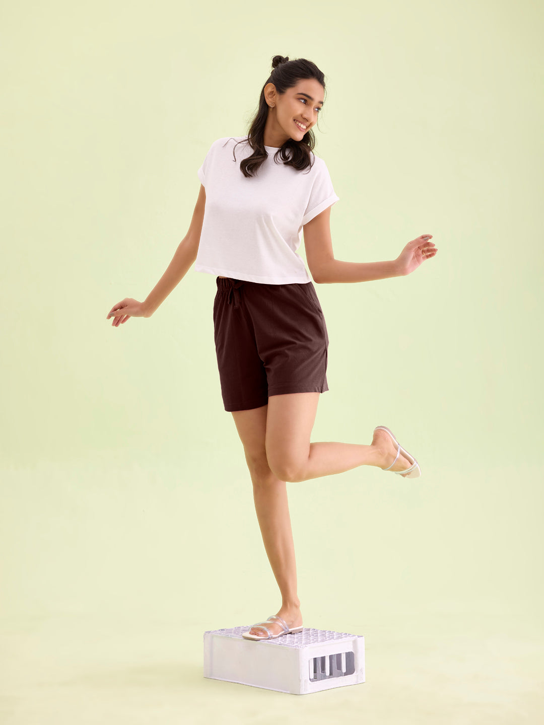 Dark Wine Cotton Stretch Casual Shorts